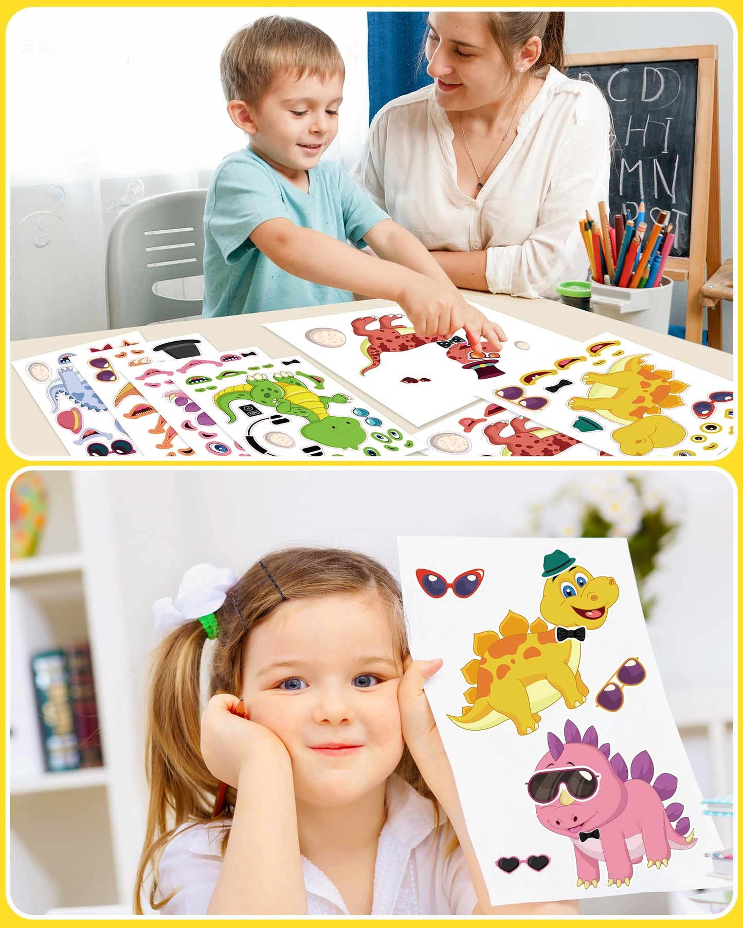 Greingways 24 Pcs Make Your Own Dinosaur Sticker Sheets – Kids DIY Party Favors & Craft Activity