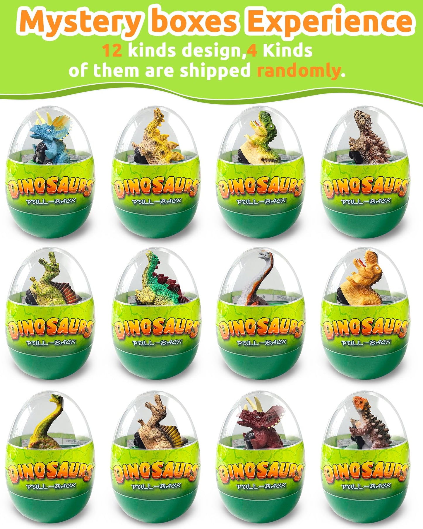 Greingways 4 Pack Dinosaur Pull-Back Cars in Prefilled Easter Eggs | Montessori Toddler Toys
