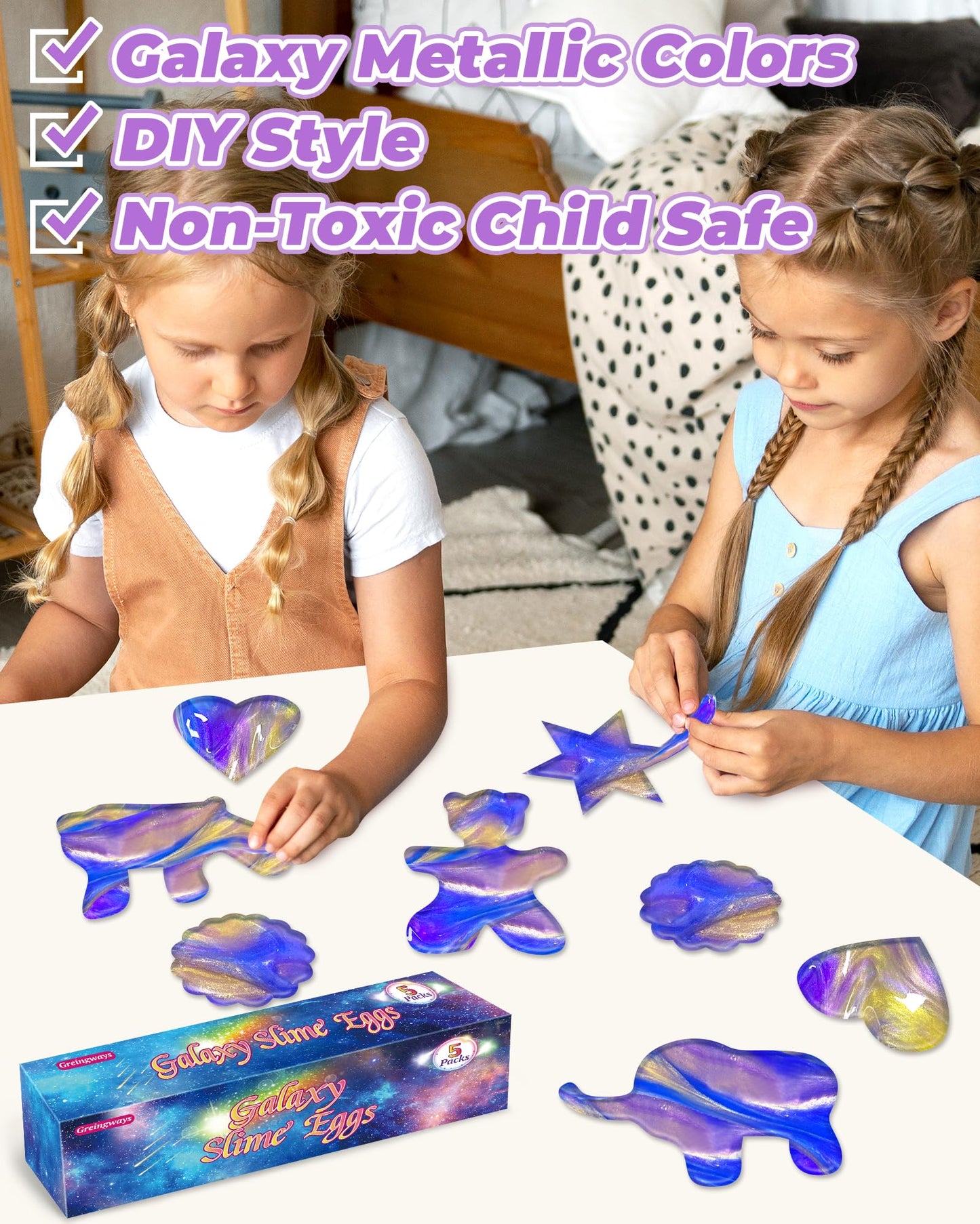 Greingways Galaxy Slime Eggs – 5 Pack Easter Eggs for Kids (Blue/Purple/Gold)