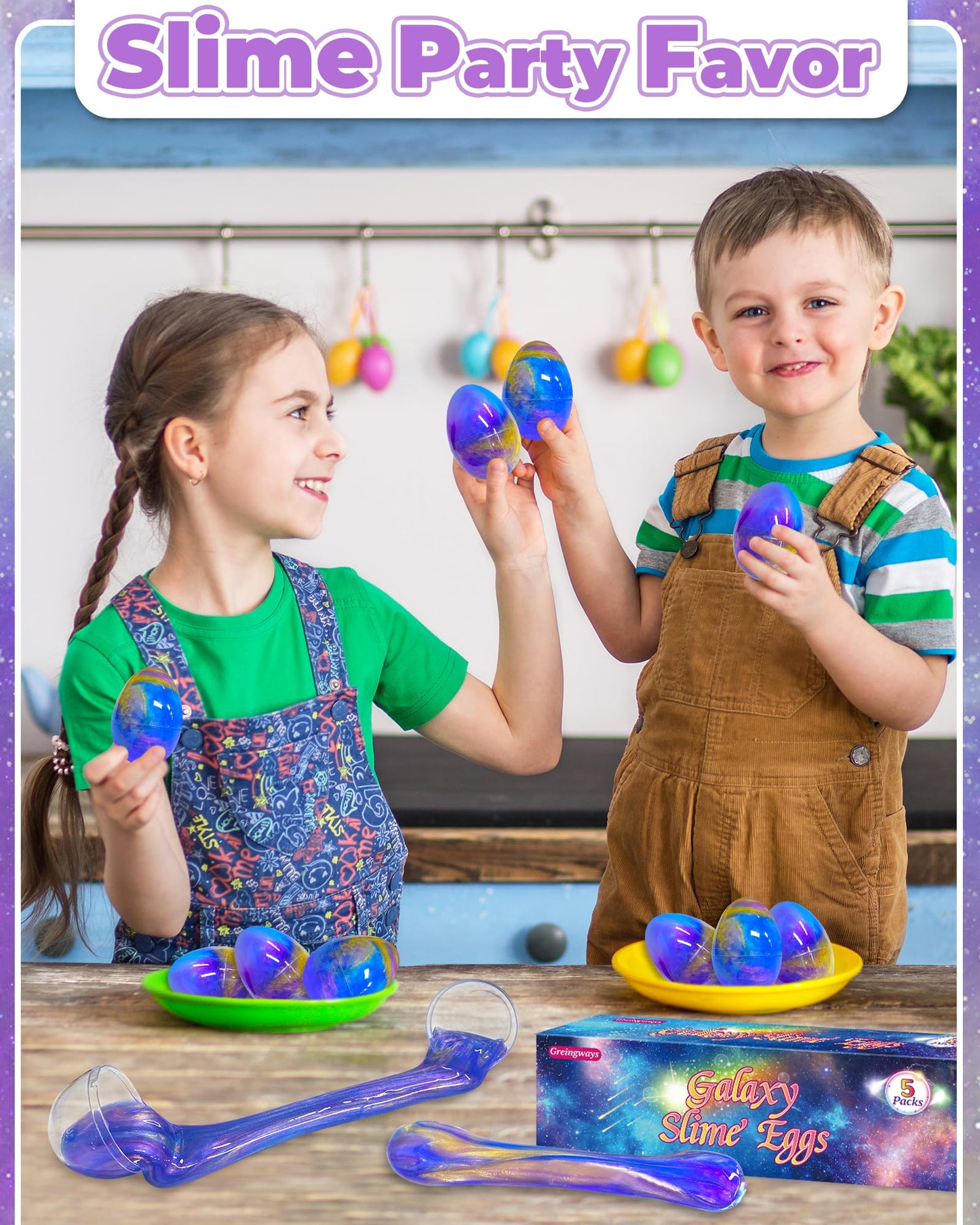 Greingways Galaxy Slime Eggs – 5 Pack Easter Eggs for Kids (Blue/Purple/Gold)