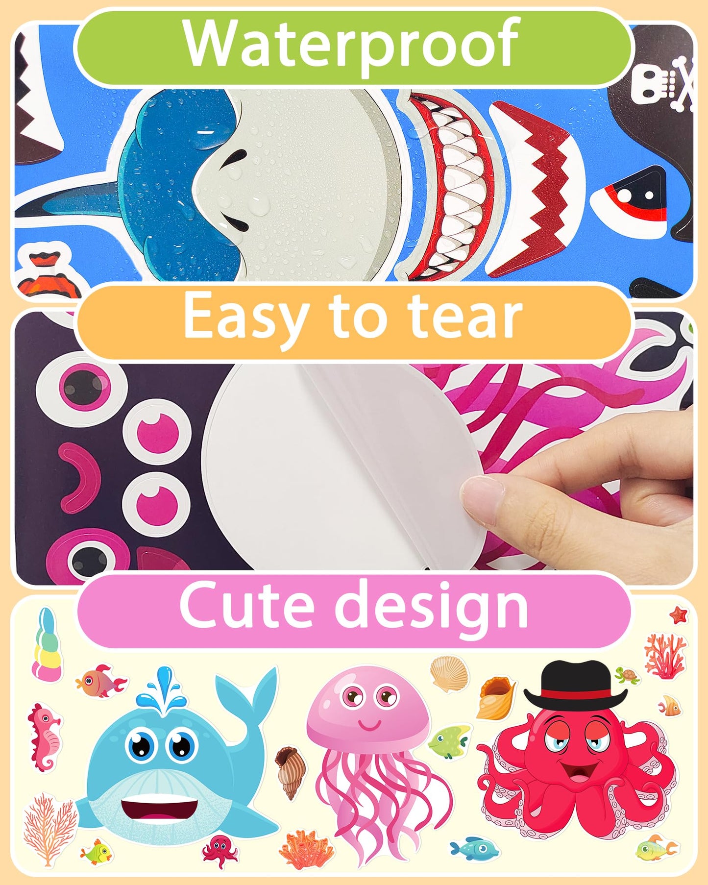 Greingways 24-Piece Sea Animal Sticker Sheets for Kids – DIY Crafts & Party Favors