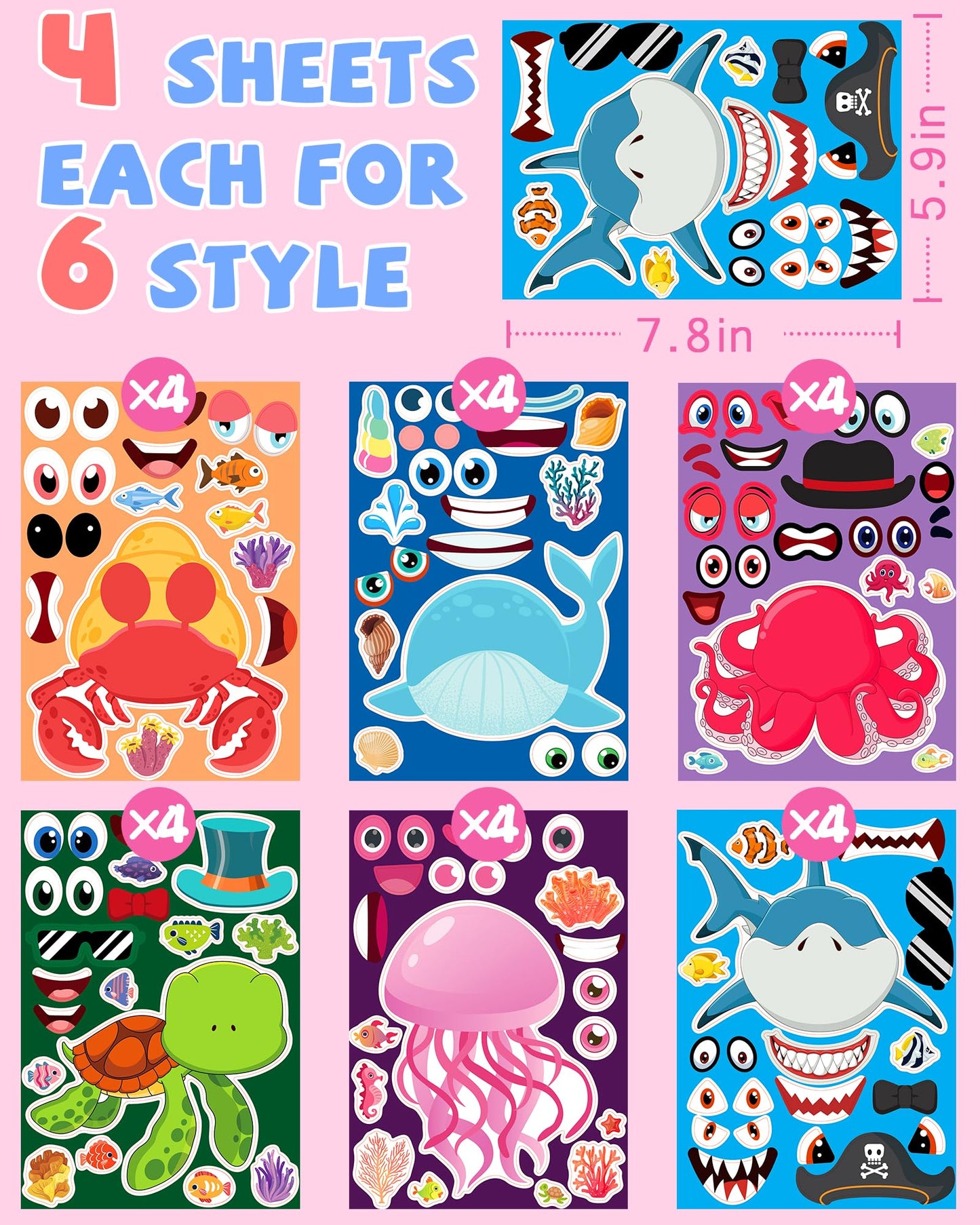 Greingways 24-Piece Sea Animal Sticker Sheets for Kids – DIY Crafts & Party Favors