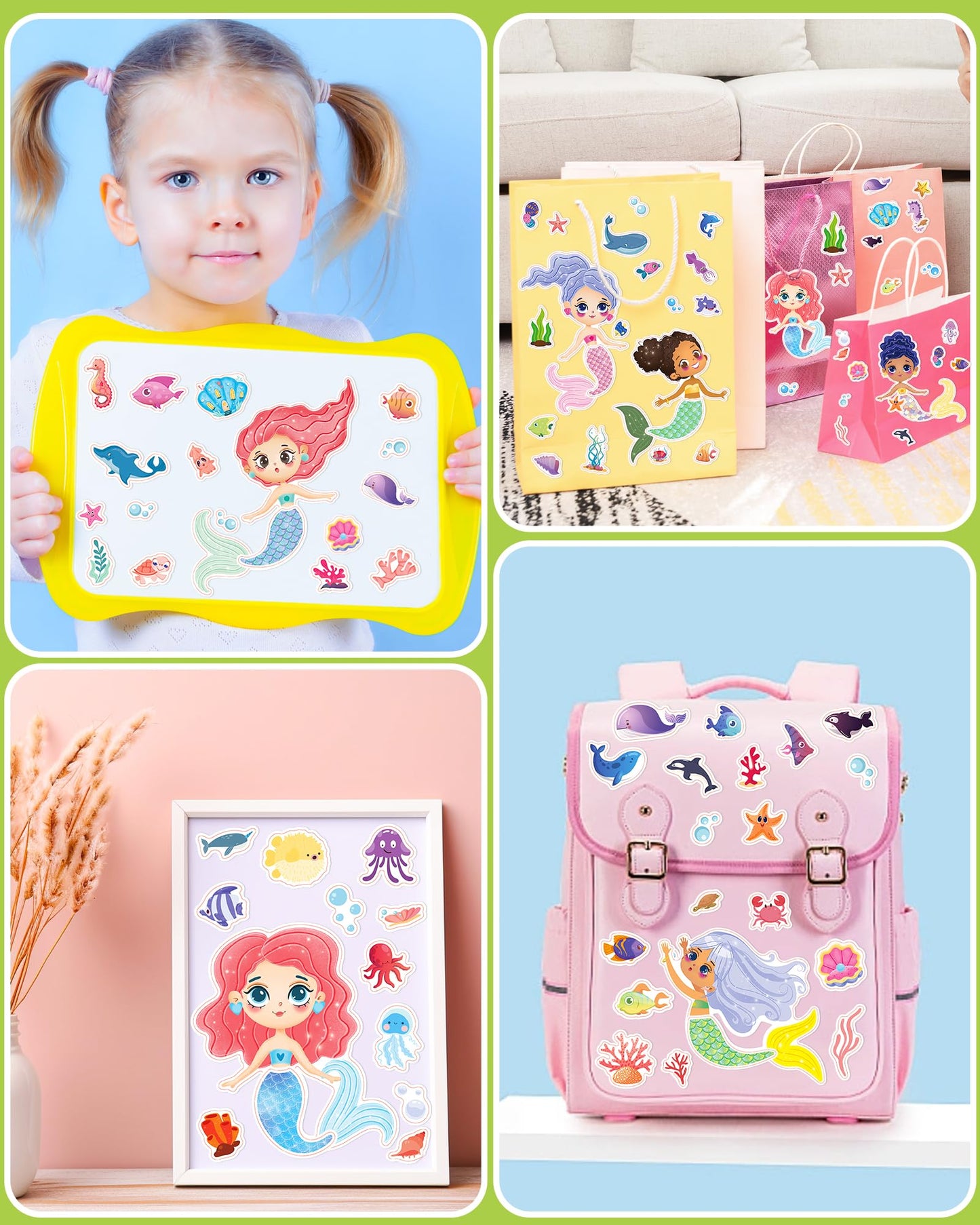 Greingways Mermaid Sticker Sheets for Kids – 24 Pcs DIY Face Stickers
