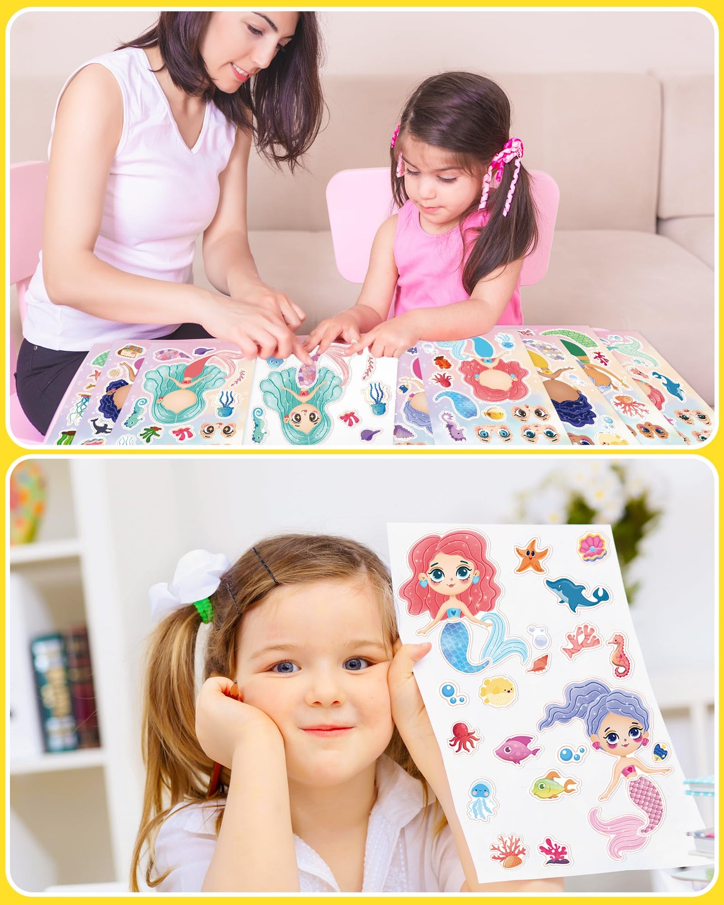 Greingways Mermaid Sticker Sheets for Kids – 24 Pcs DIY Face Stickers