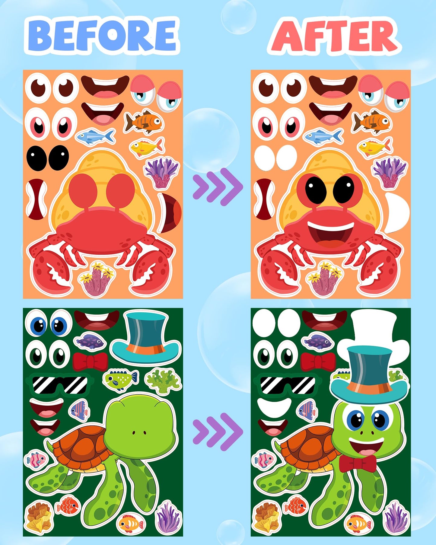 Greingways 24-Piece Sea Animal Sticker Sheets for Kids – DIY Crafts & Party Favors