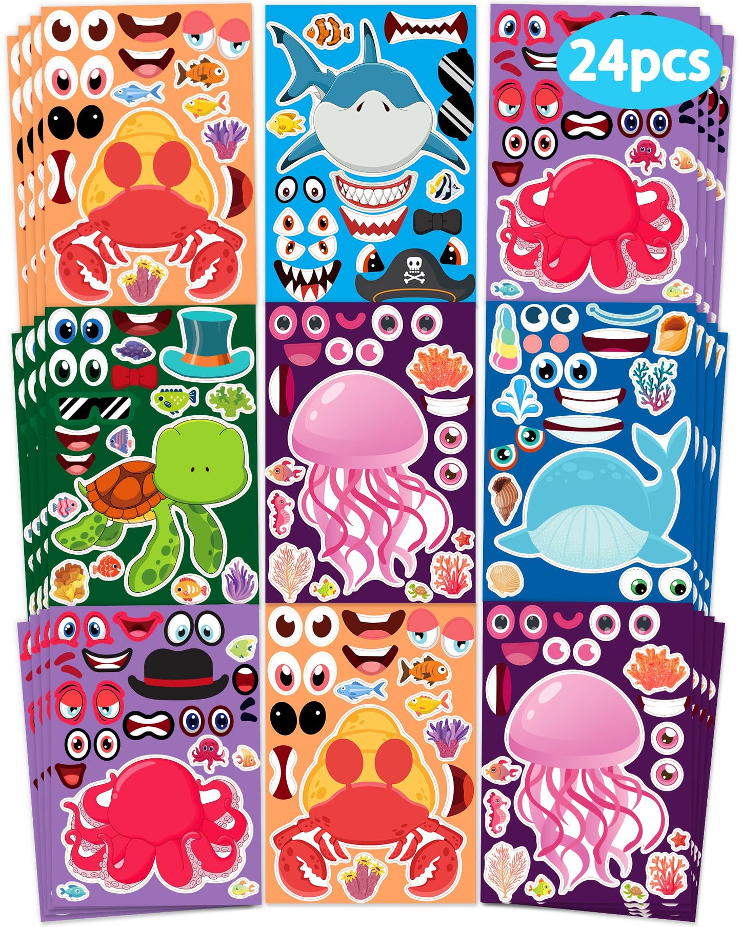 Greingways 24-Piece Sea Animal Sticker Sheets for Kids – DIY Crafts & Party Favors