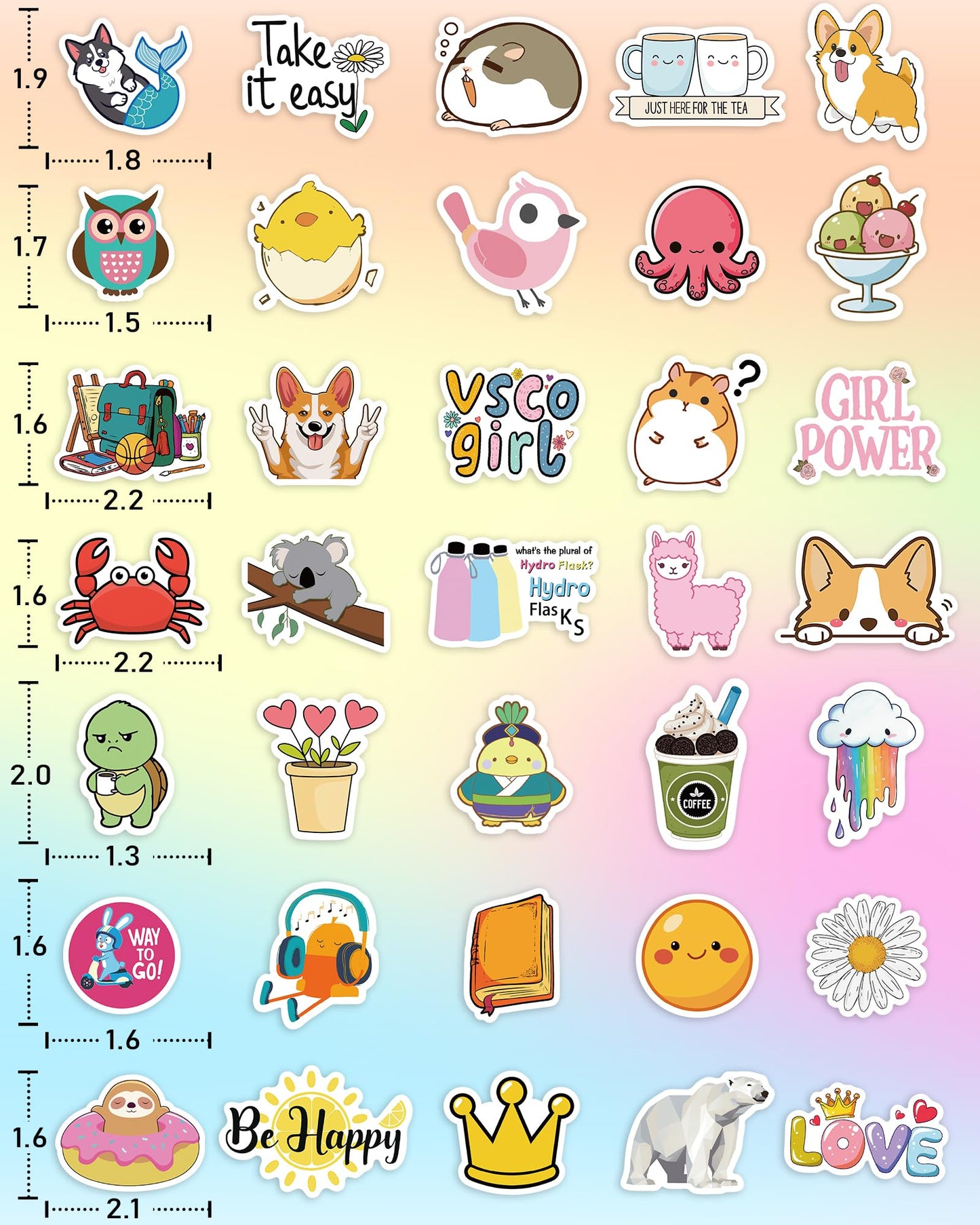 Greingways 100-Pack Water Bottle Sticker Set – Waterproof Vinyl VSCO Stickers