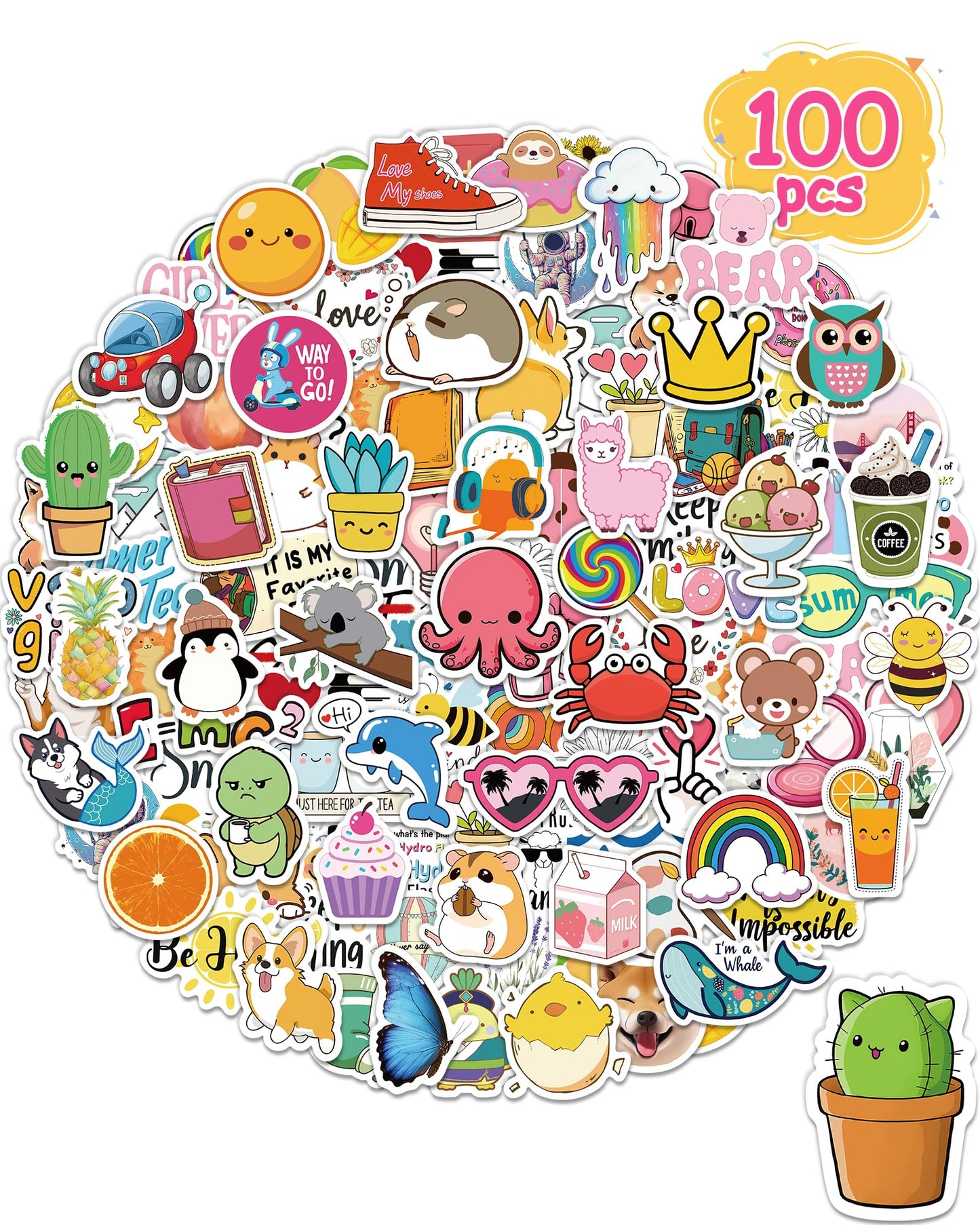 Greingways 100-Pack Water Bottle Sticker Set – Waterproof Vinyl VSCO Stickers