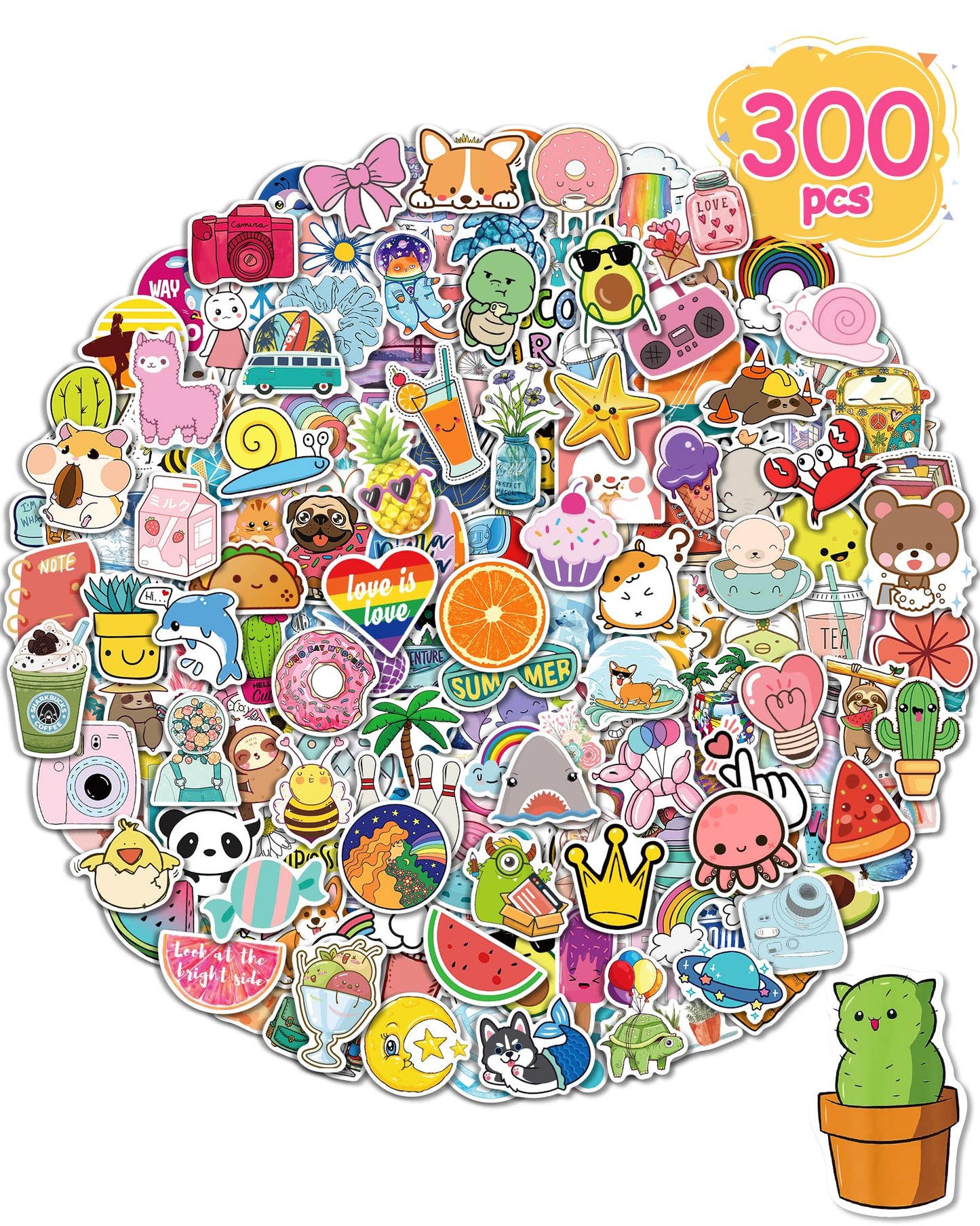 Greingways 300-Piece Vinyl Sticker Pack for Water Bottles, Laptops & More | Waterproof & Non-Toxic