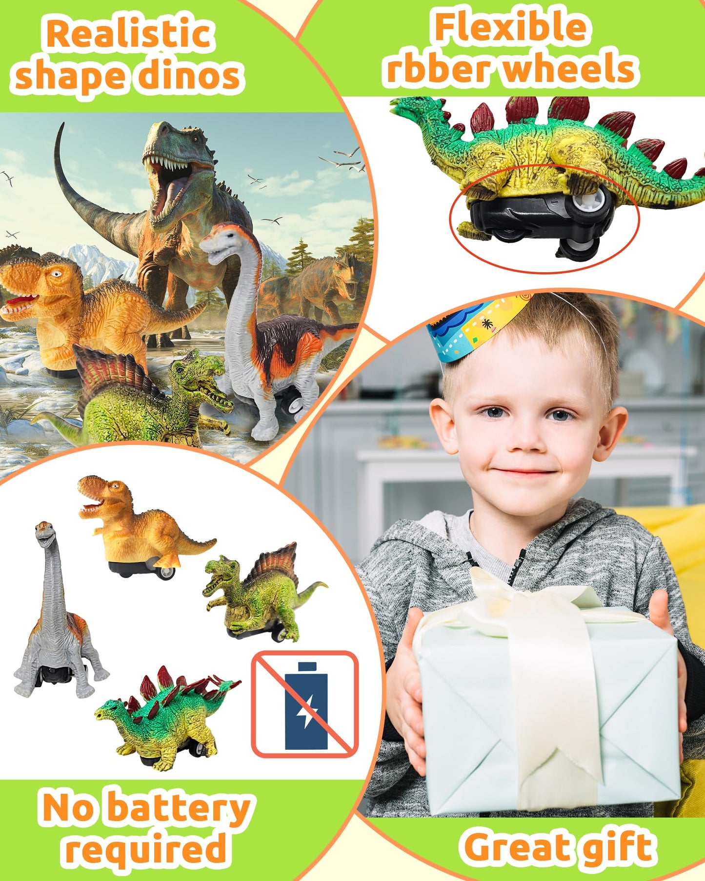 Greingways 4 Pack Dinosaur Pull-Back Cars in Prefilled Easter Eggs | Montessori Toddler Toys