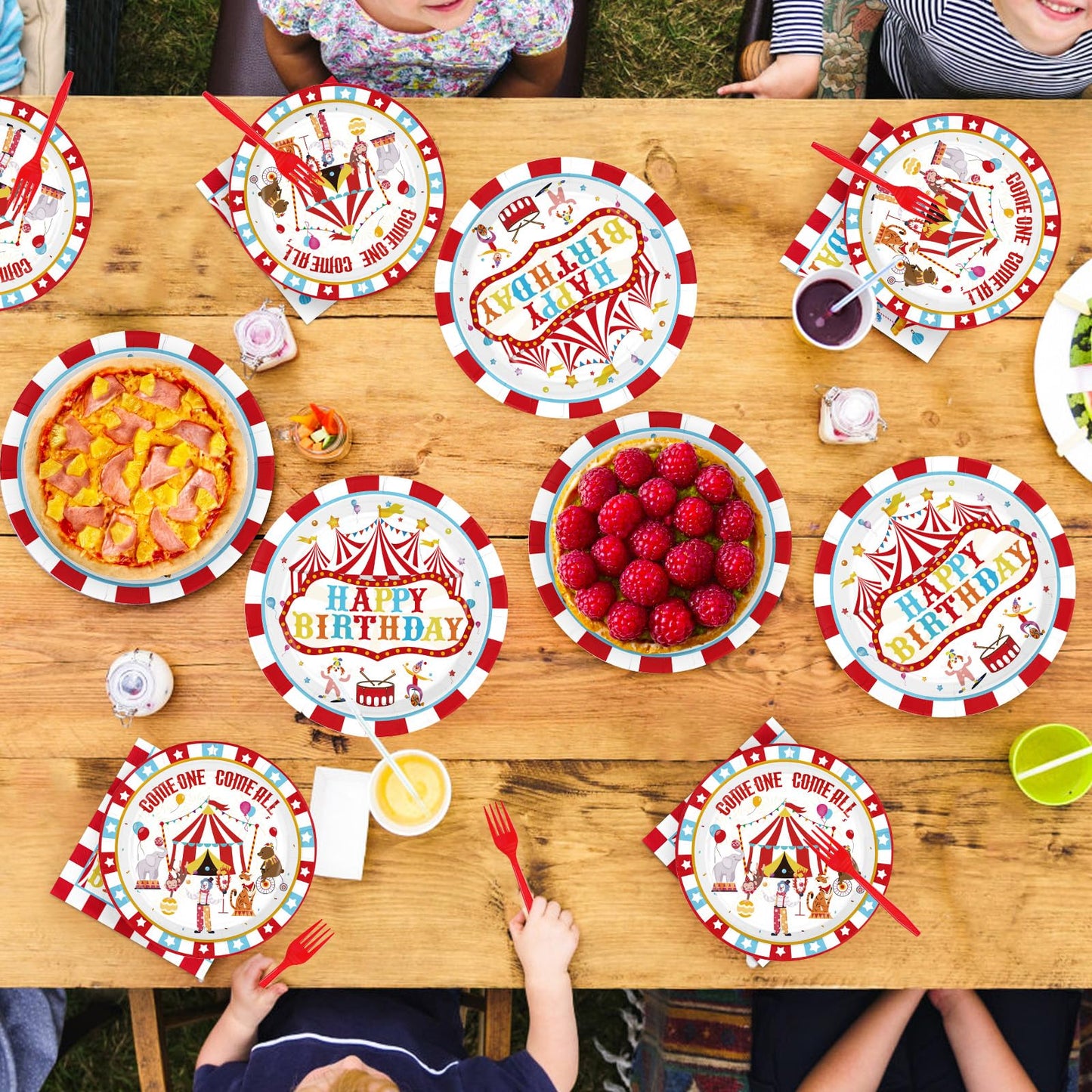 Grencian 96Pcs Carnival Circus Party Plates & Napkins – Serves 24 | Birthday Tableware Set