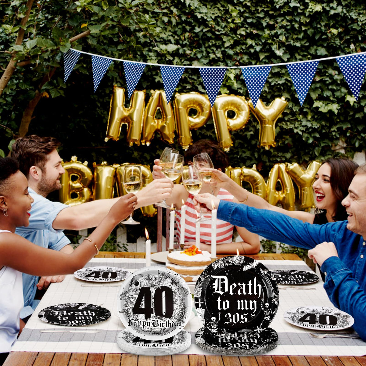 Grencian Death to My 30s 96-Pcs 40th Birthday Tableware Set for 24 Guests