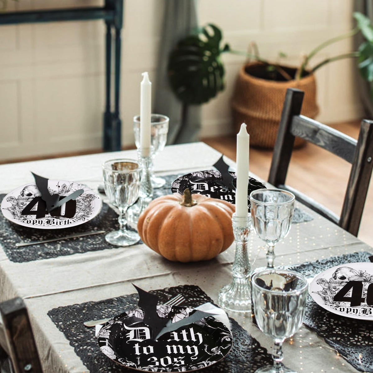 Grencian Death to My 30s 96-Pcs 40th Birthday Tableware Set for 24 Guests