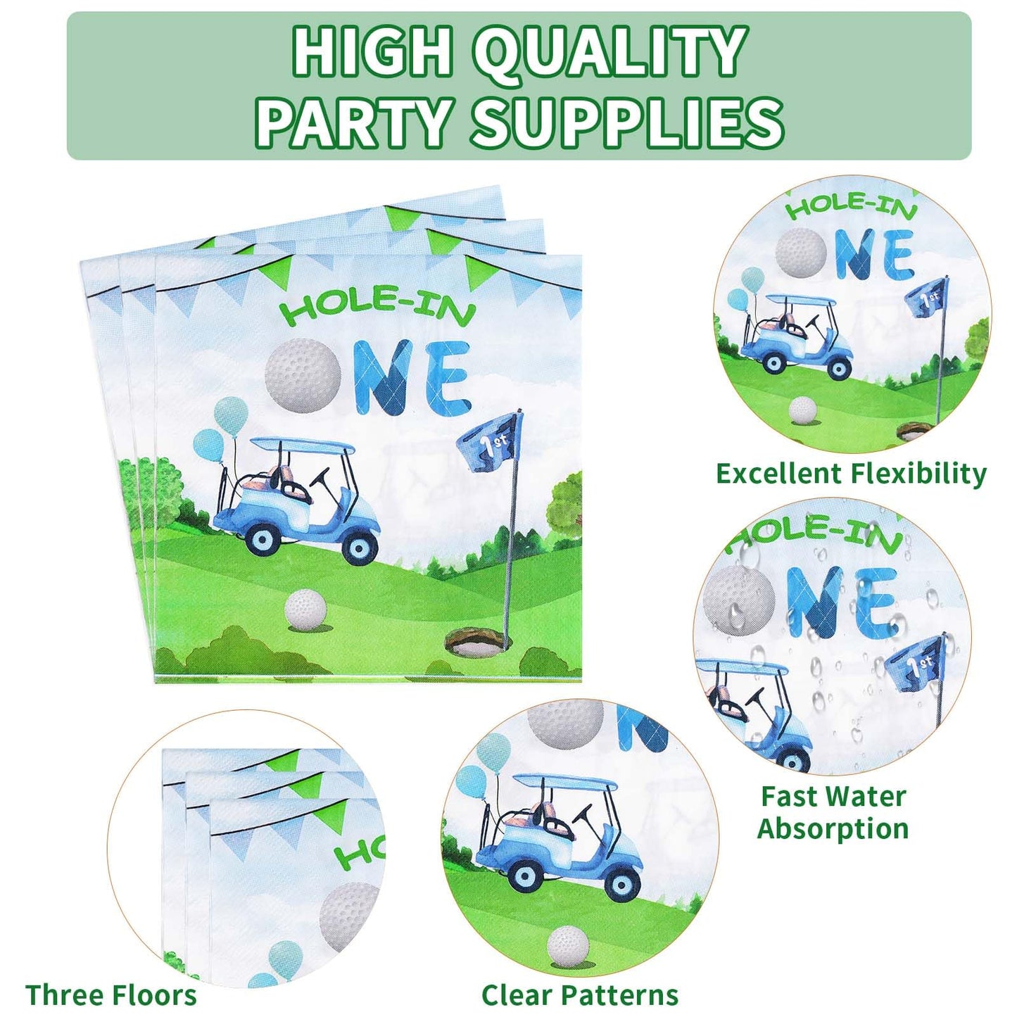 Grencian Golf First Birthday Party Supplies — Hole-in-One Tableware Set (Serves 24)