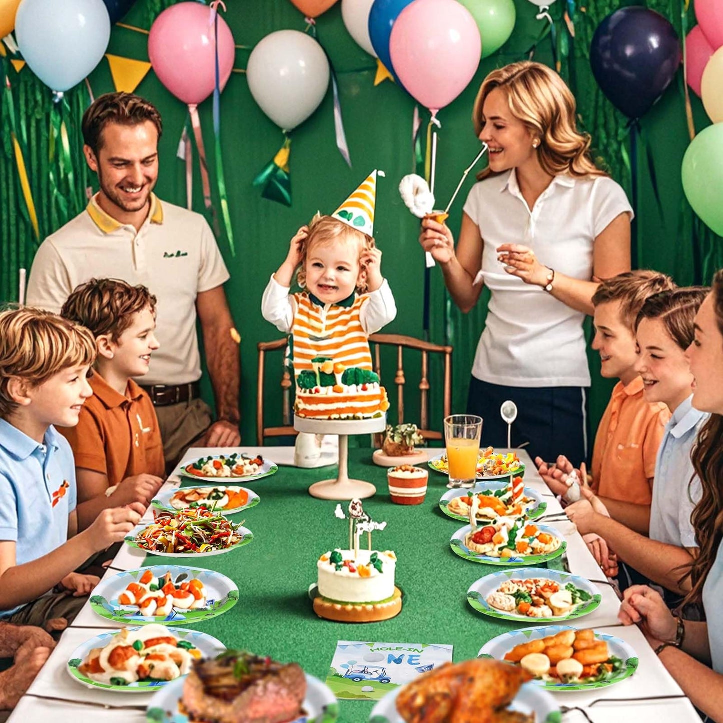 Grencian Golf First Birthday Party Supplies — Hole-in-One Tableware Set (Serves 24)