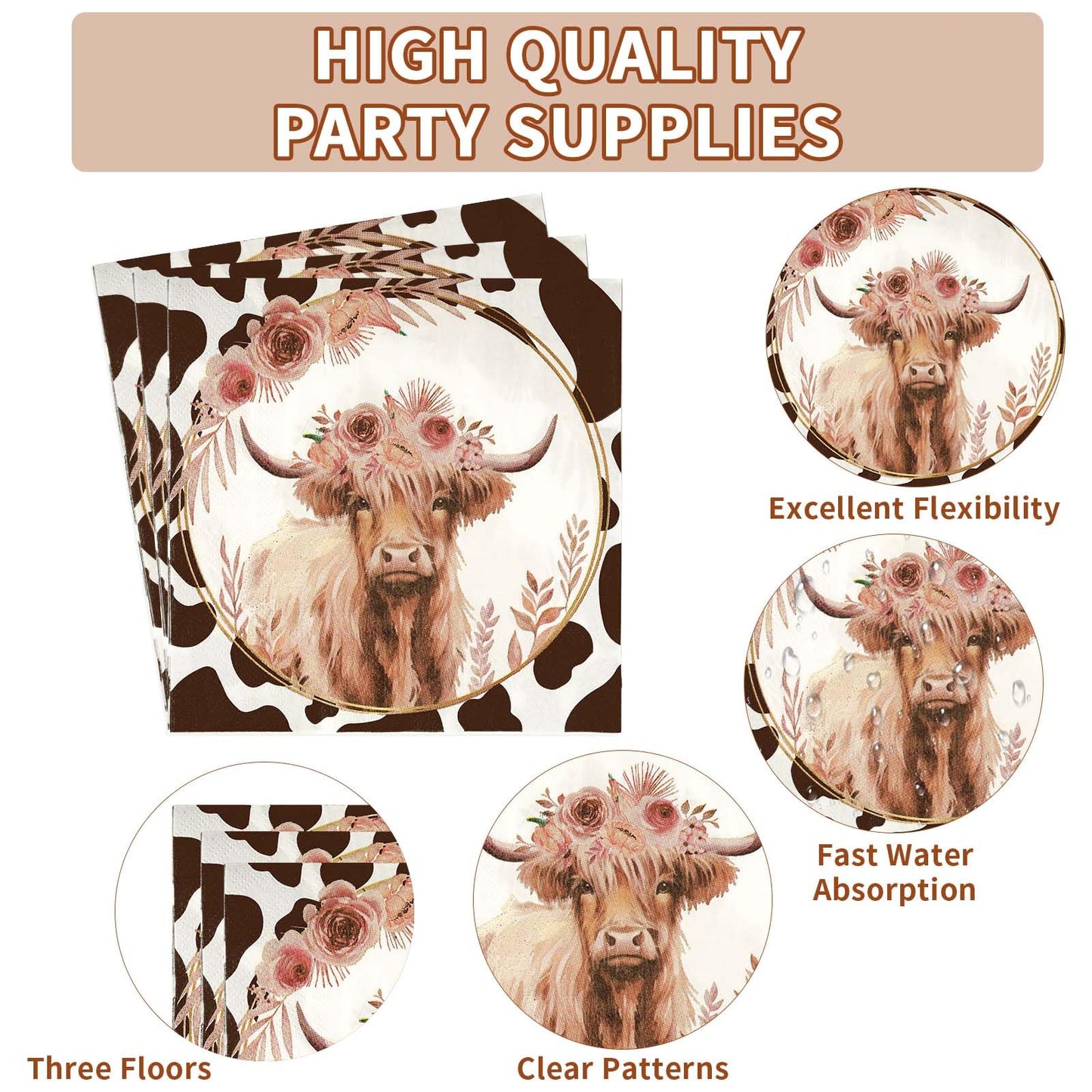 Grencian 96-Pcs Fall Highland Cow Party Supplies – Disposable Tableware for 24 Guests