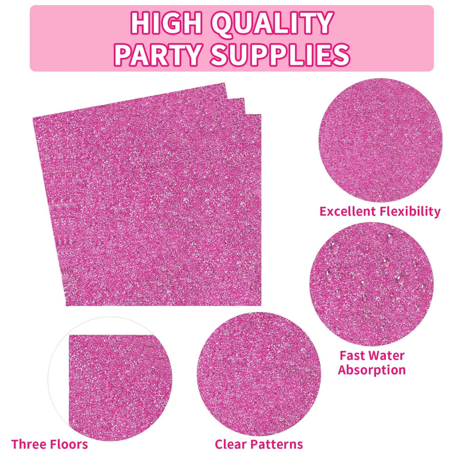 Grencian 96 Pcs Hot Pink Party Supplies – Holographic Plates & Napkins Set for 24