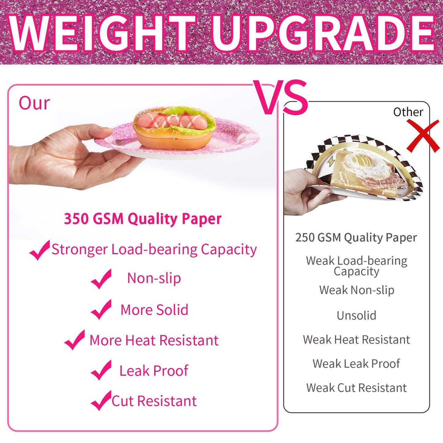 Grencian 96 Pcs Hot Pink Party Supplies – Holographic Plates & Napkins Set for 24