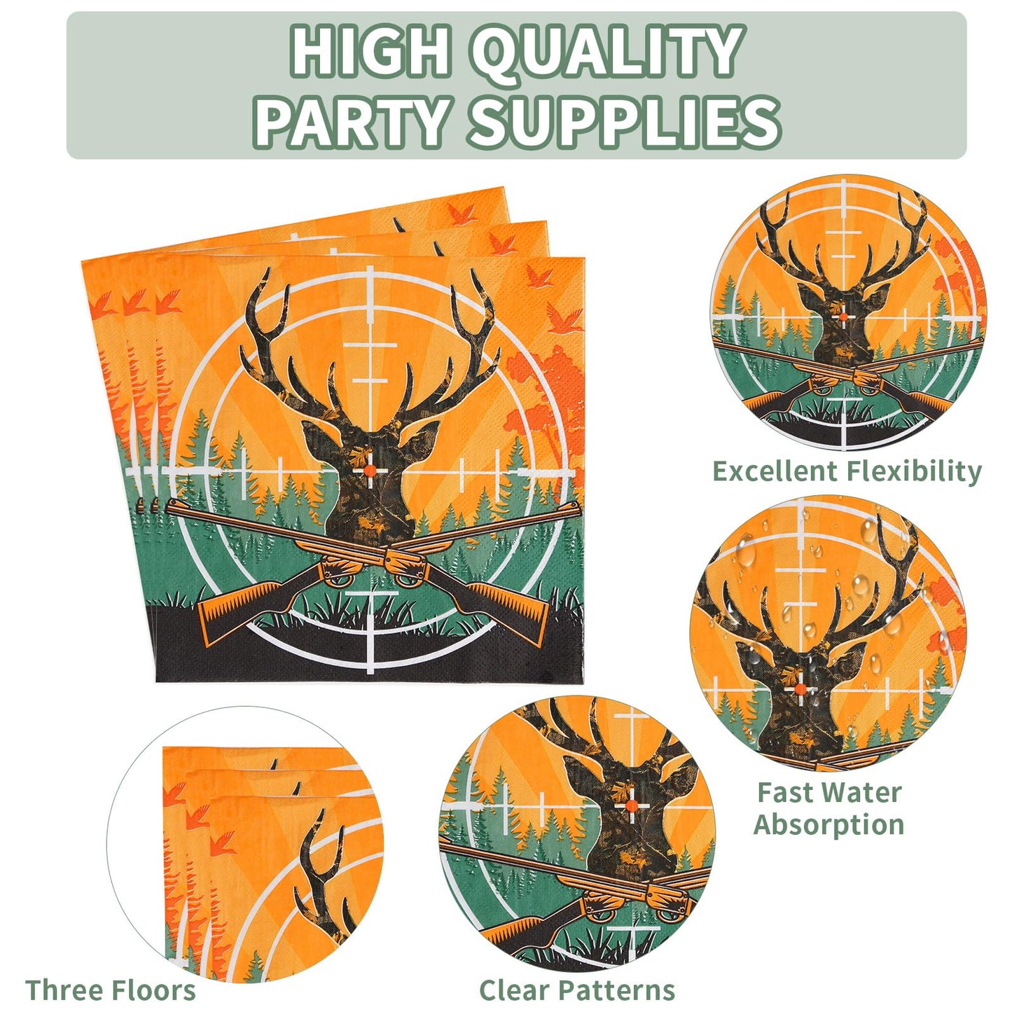 Grencian 96Pcs Hunting Camo Party Supplies – 350GSM Disposable Tableware Set for 24 Guests