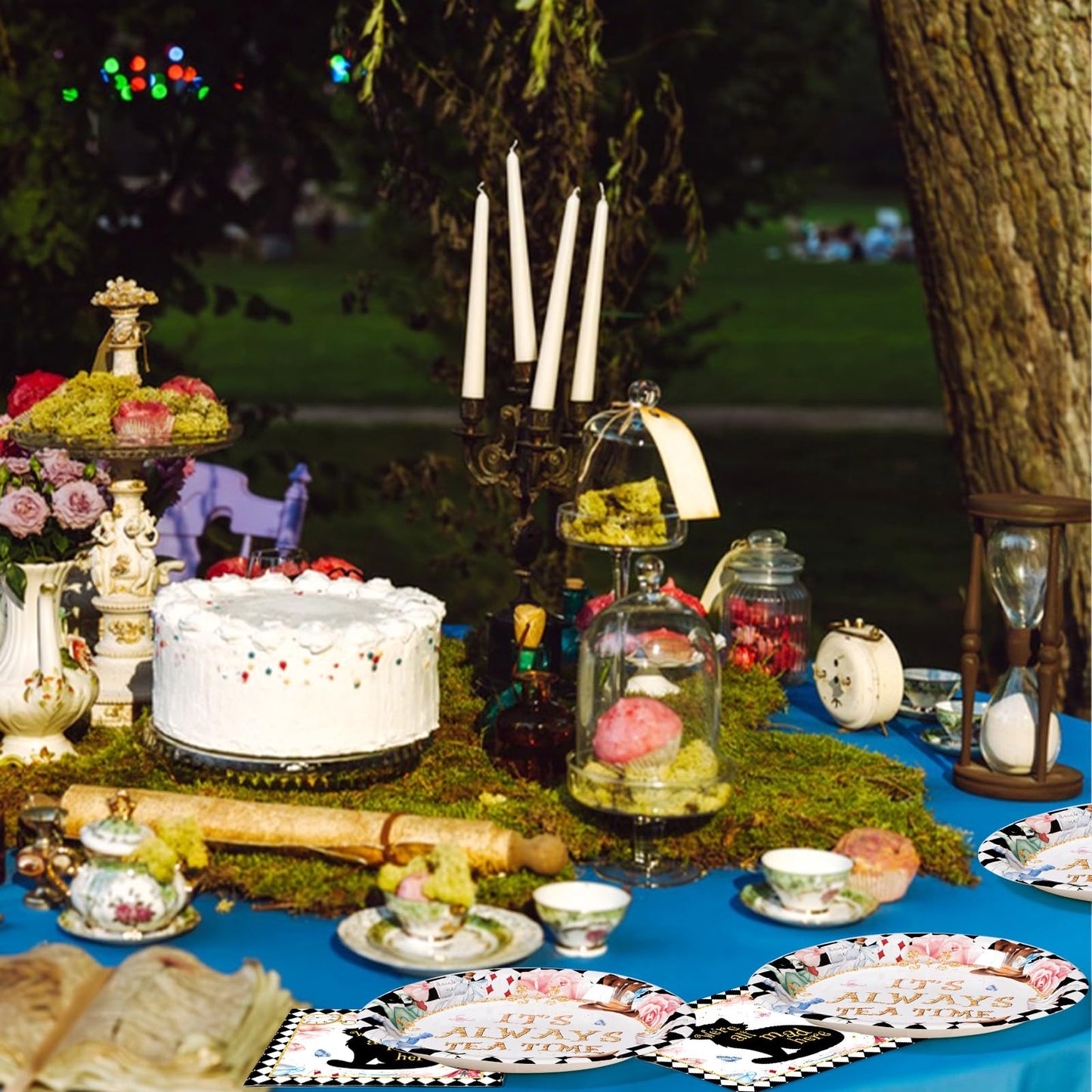 Grencian 96-Piece Alice in Onderland Party Tableware Set – Plates, Napkins & Forks for 24