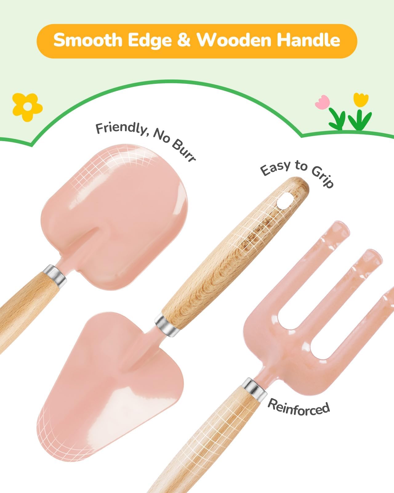 Grenebo Kids Gardening Set – 9-Piece Pink Garden Tool Kit for Kids