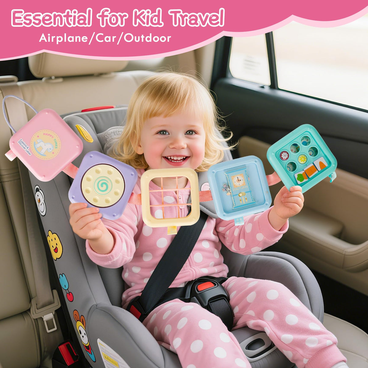 GRESEESM Montessori Busy Board for Toddlers | 7-Panel Sensory & Fine Motor Toy – Travel Ready Gift