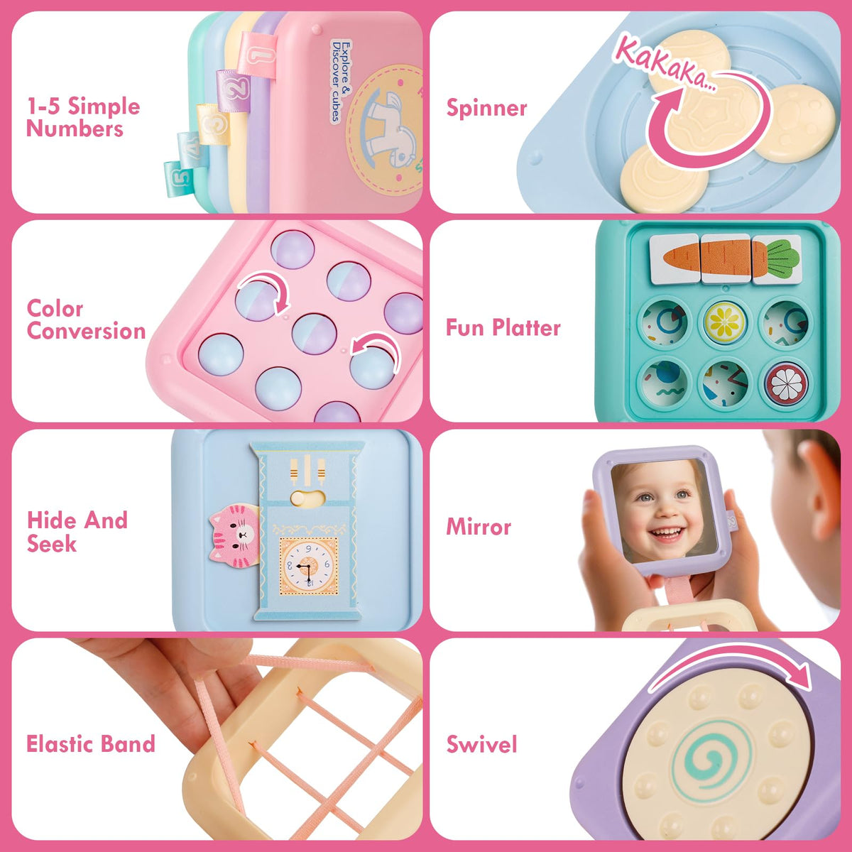 GRESEESM Montessori Busy Board for Toddlers | 7-Panel Sensory & Fine Motor Toy – Travel Ready Gift