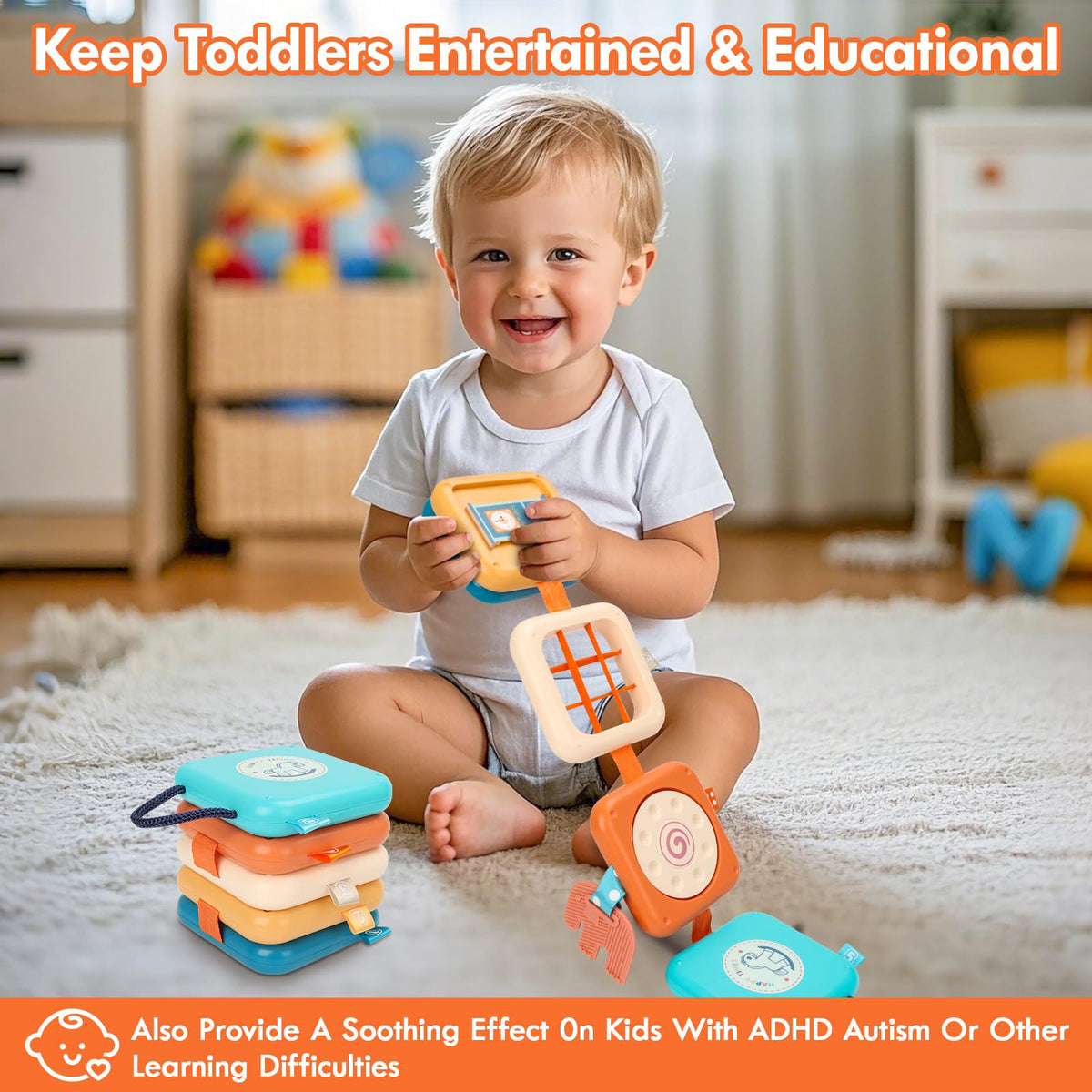 GRESEESM Montessori Busy Board for 1 Year Olds — Travel-Friendly Sensory & Motor Toy (Ages 1–3)