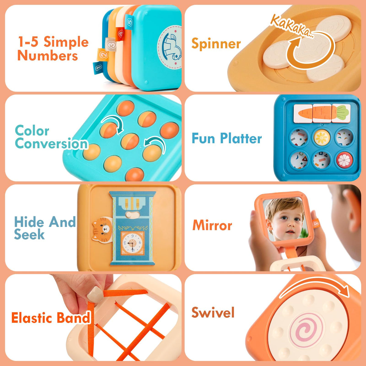 GRESEESM Montessori Busy Board for 1 Year Olds — Travel-Friendly Sensory & Motor Toy (Ages 1–3)