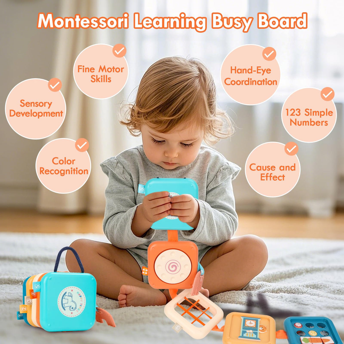 GRESEESM Montessori Busy Board for 1 Year Olds — Travel-Friendly Sensory & Motor Toy (Ages 1–3)