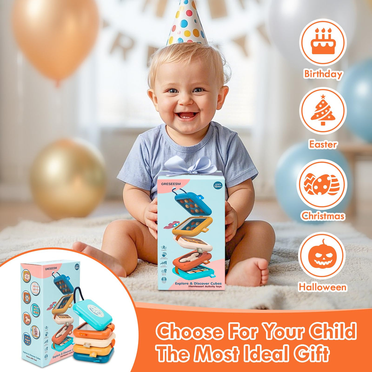 GRESEESM Montessori Busy Board for 1 Year Olds — Travel-Friendly Sensory & Motor Toy (Ages 1–3)