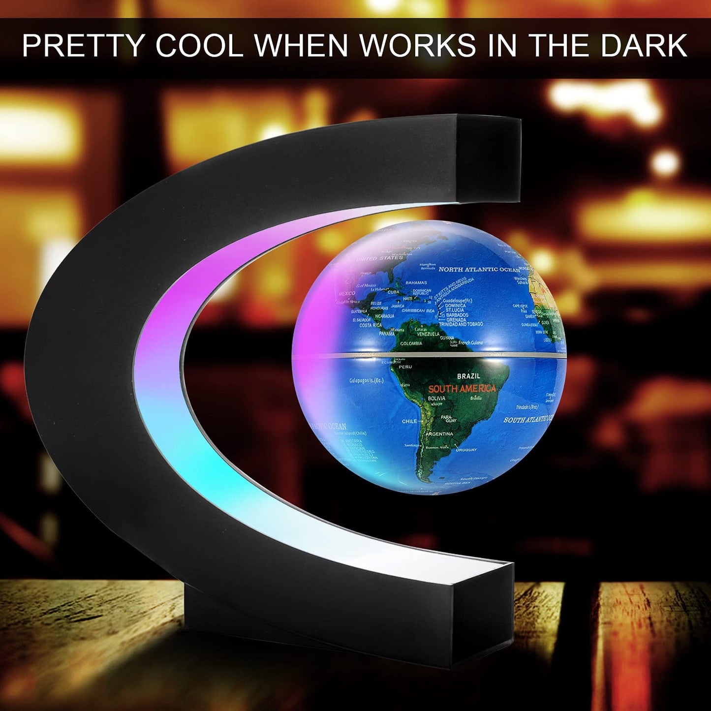 Gresus Magnetic Levitating World Map Globe with LED C-Frame – Modern Desk Decor Gift