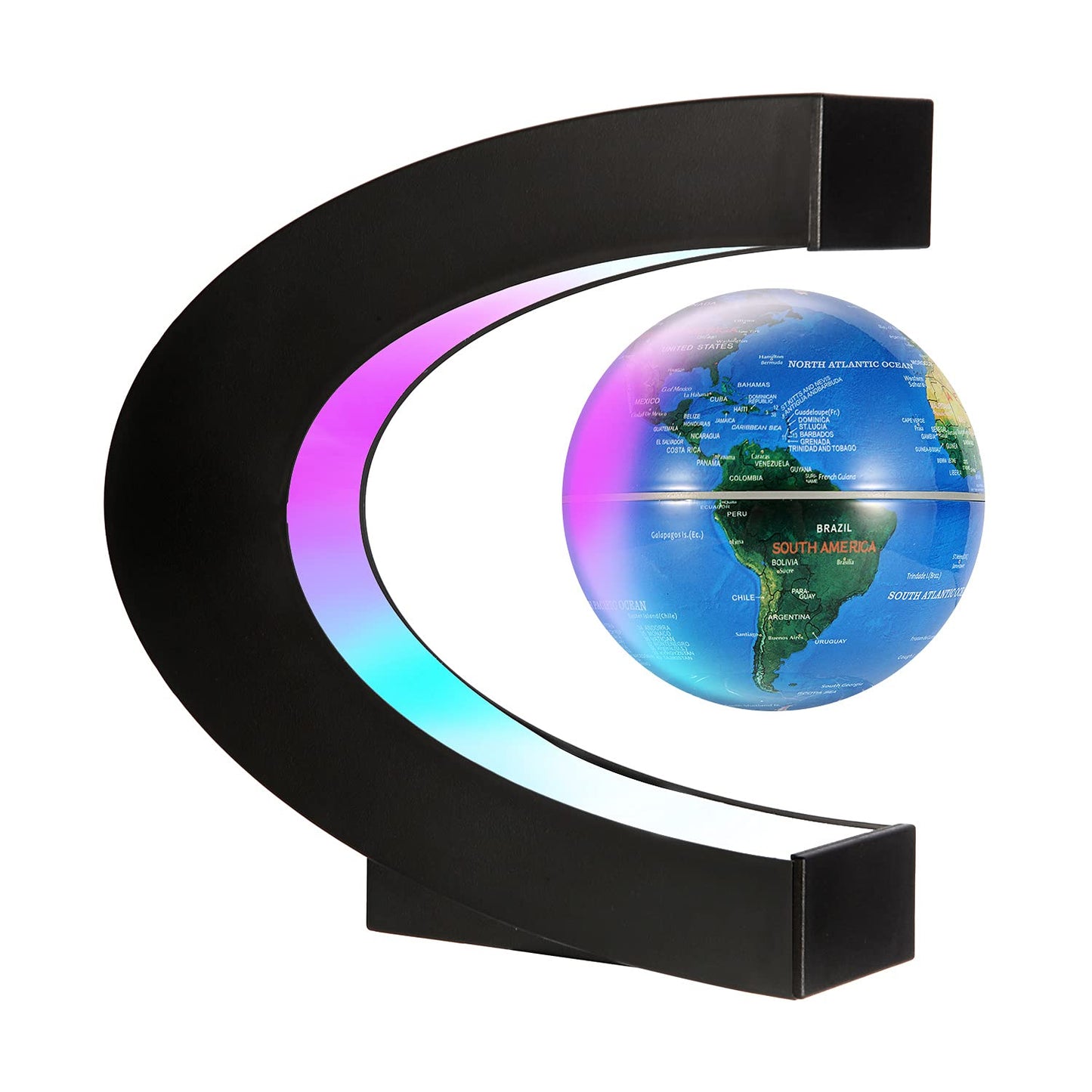 Gresus Magnetic Levitating World Map Globe with LED C-Frame – Modern Desk Decor Gift