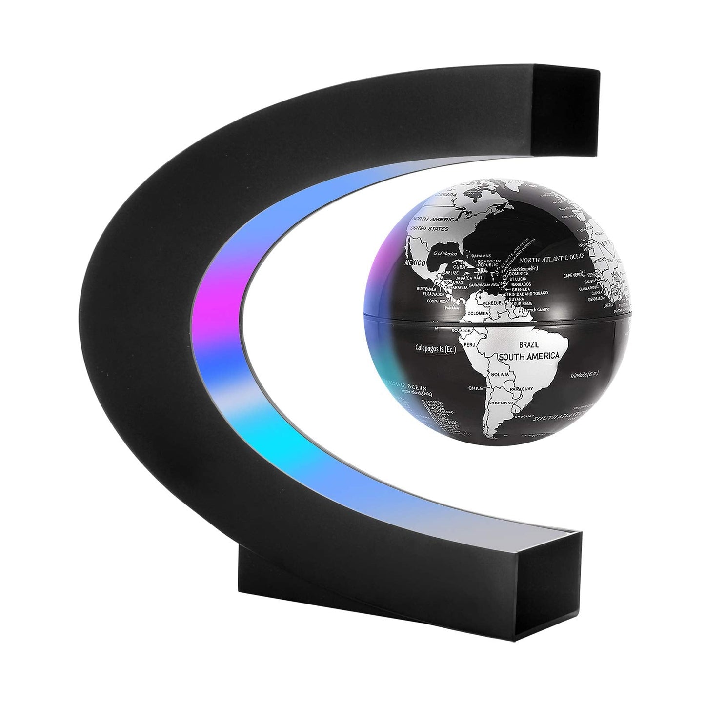 Gresus Magnetic Levitation World Map Globe — C-Shape LED Frame Desk Decor (Globe Doesn’t Light Up), Black