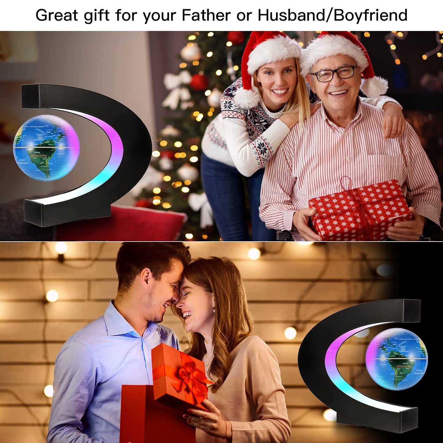 Gresus Magnetic Levitating World Map Globe with LED C-Frame – Modern Desk Decor Gift
