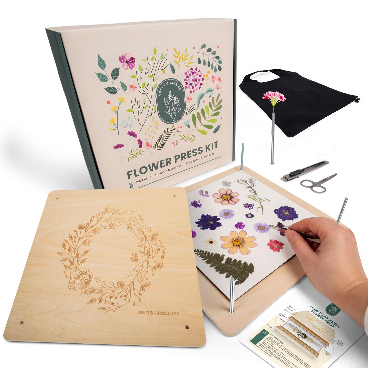 Greta Grace Co Extra Large Flower Press Kit | 11x11, 10 Layers, Tools & Bag