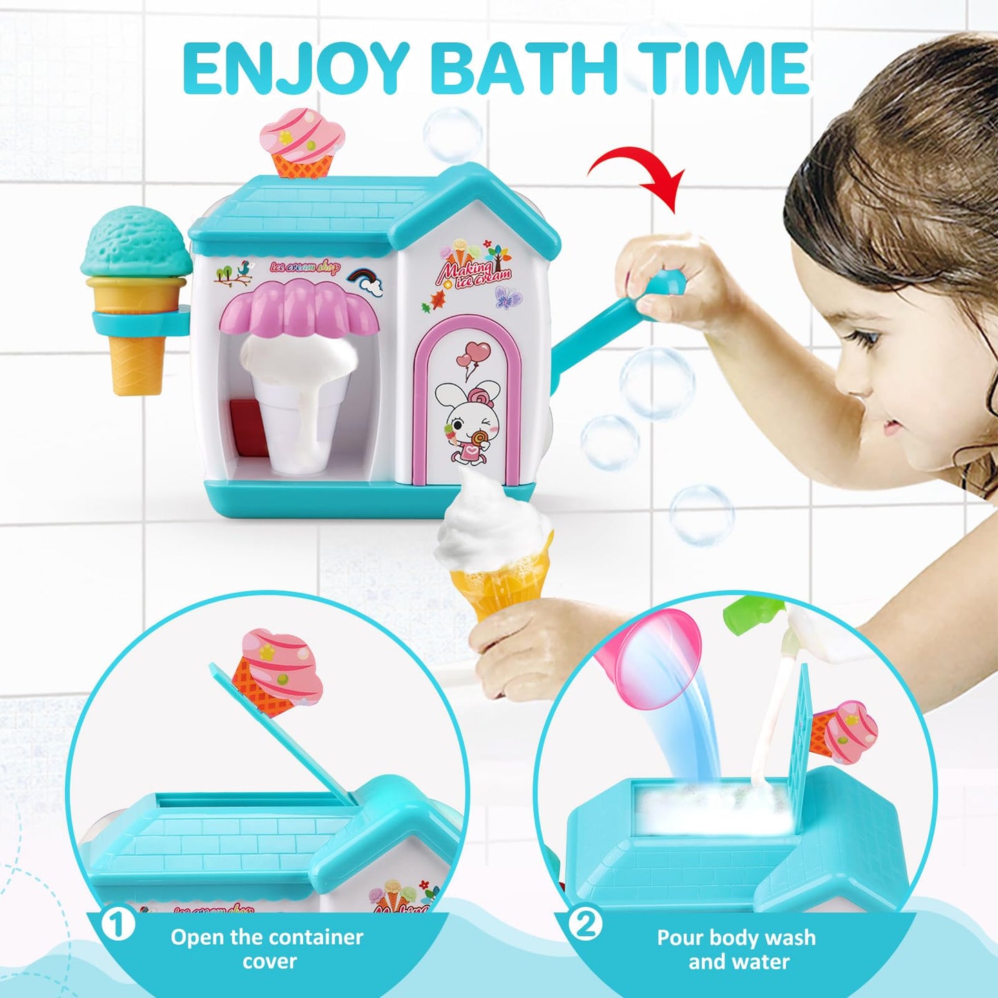 Gretex Bubble Ice Cream Maker Bath Toy for Toddlers and Kids 2-8 | Bubble Bath Fun