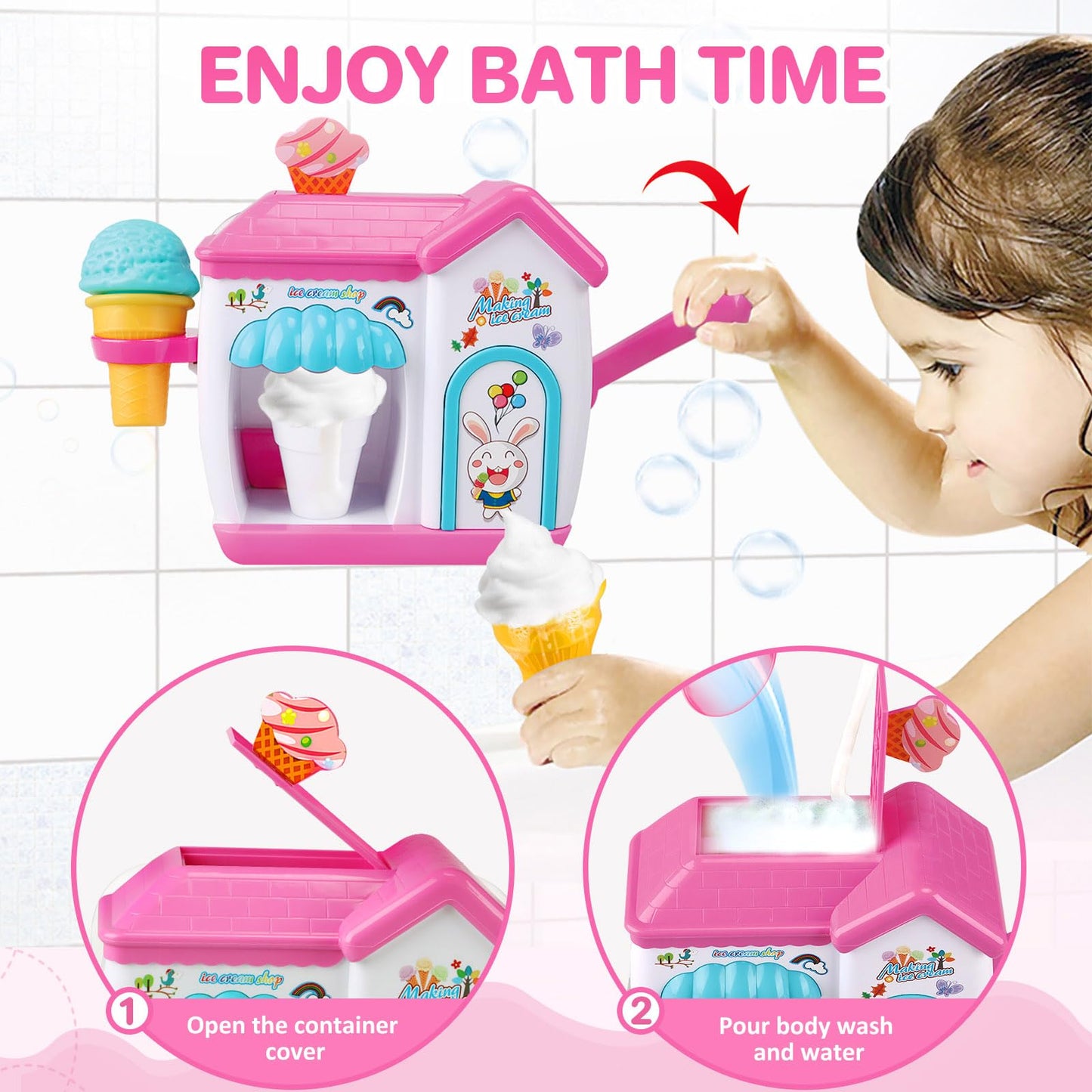Gretex Bubble Ice Cream Maker Bath Toy for Toddlers and Kids – Fun Bath Time