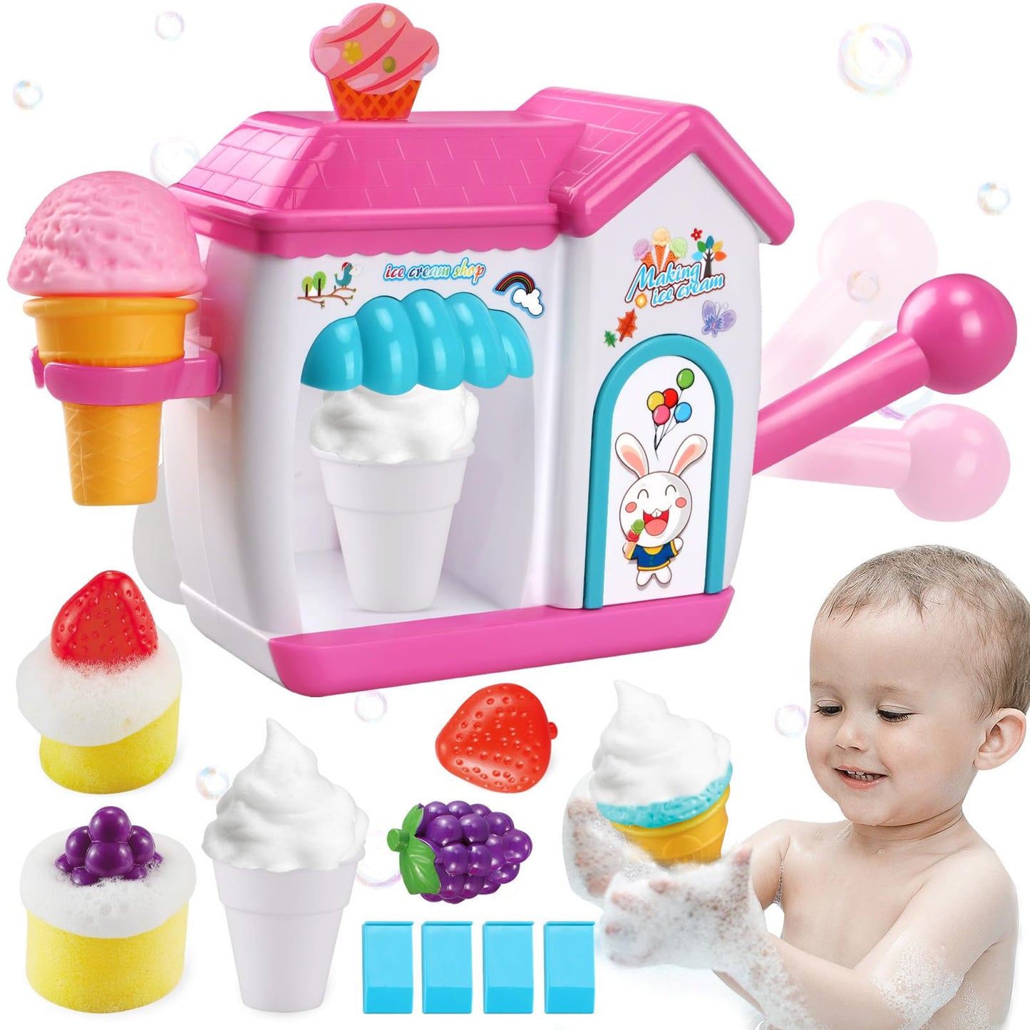 Gretex Bubble Ice Cream Maker Bath Toy for Toddlers and Kids – Fun Bath Time