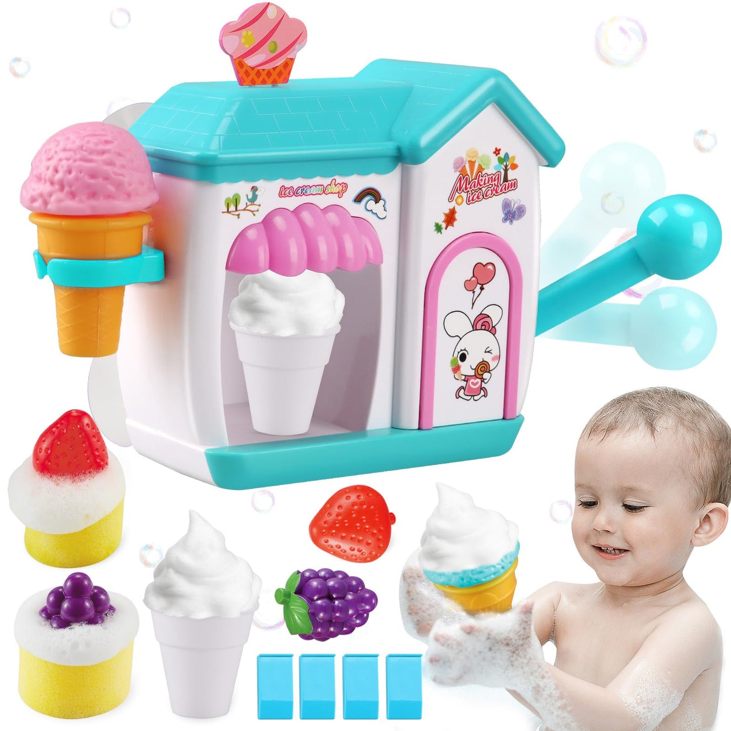 Gretex Bubble Ice Cream Maker Bath Toy for Toddlers and Kids 2-8 | Bubble Bath Fun