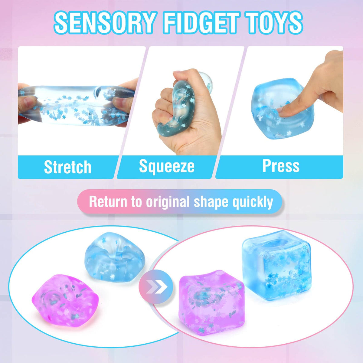 Gretex Fidget Toy 2-Pack – Soft Ice Cube Squishies (Blue & Purple)