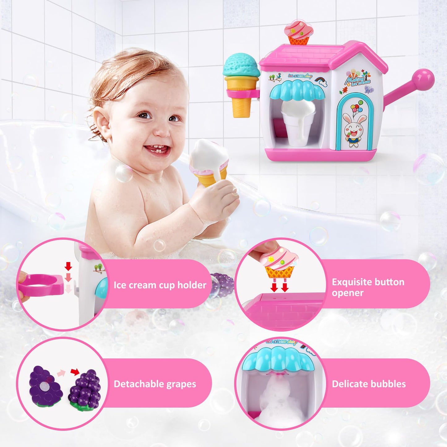 Gretex Bubble Ice Cream Maker Bath Toy for Toddlers and Kids – Fun Bath Time