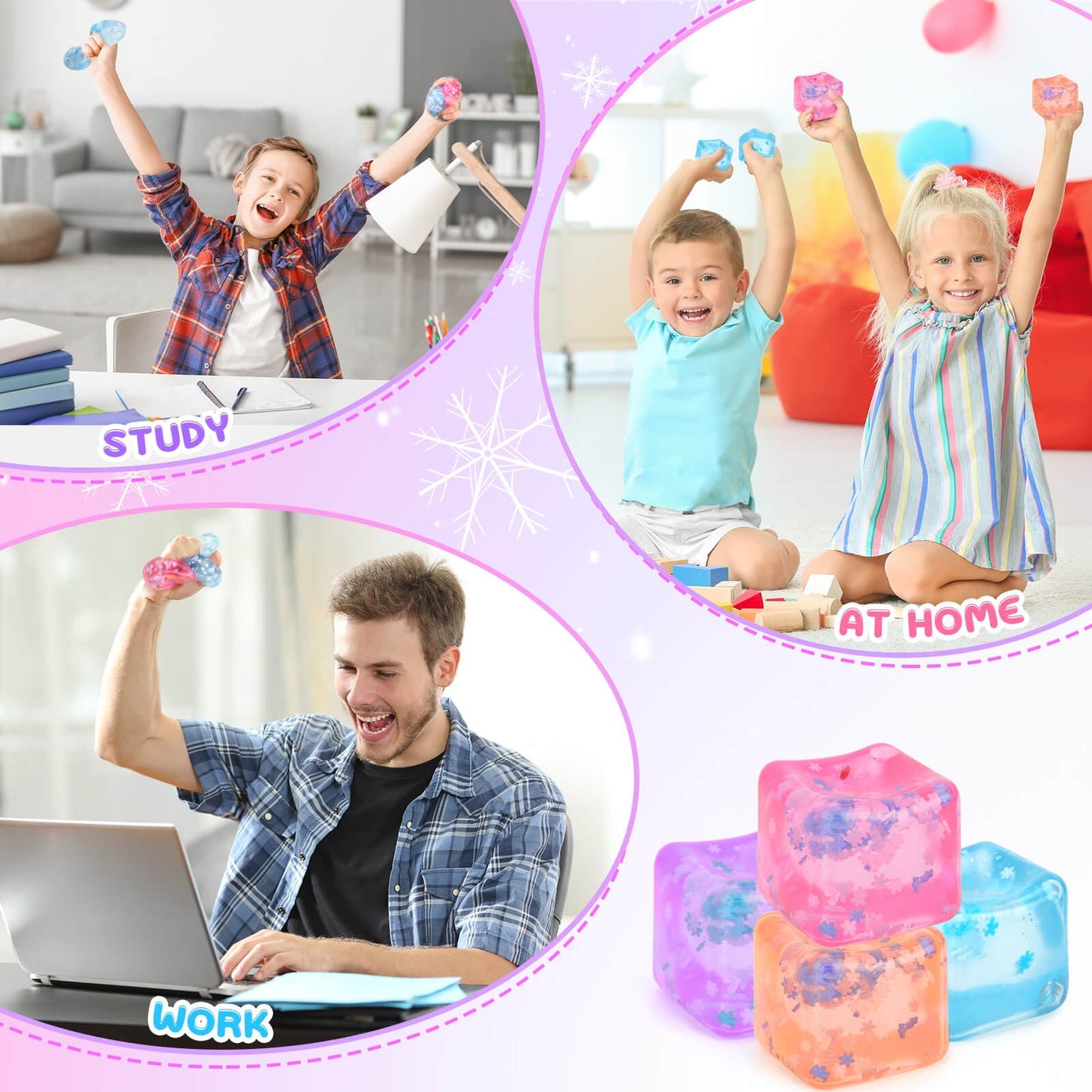 Gretex Ice Cube Fidget Toy – 4 Pack Soft Sensory Cubes for All Ages | Stress Relief & Focus