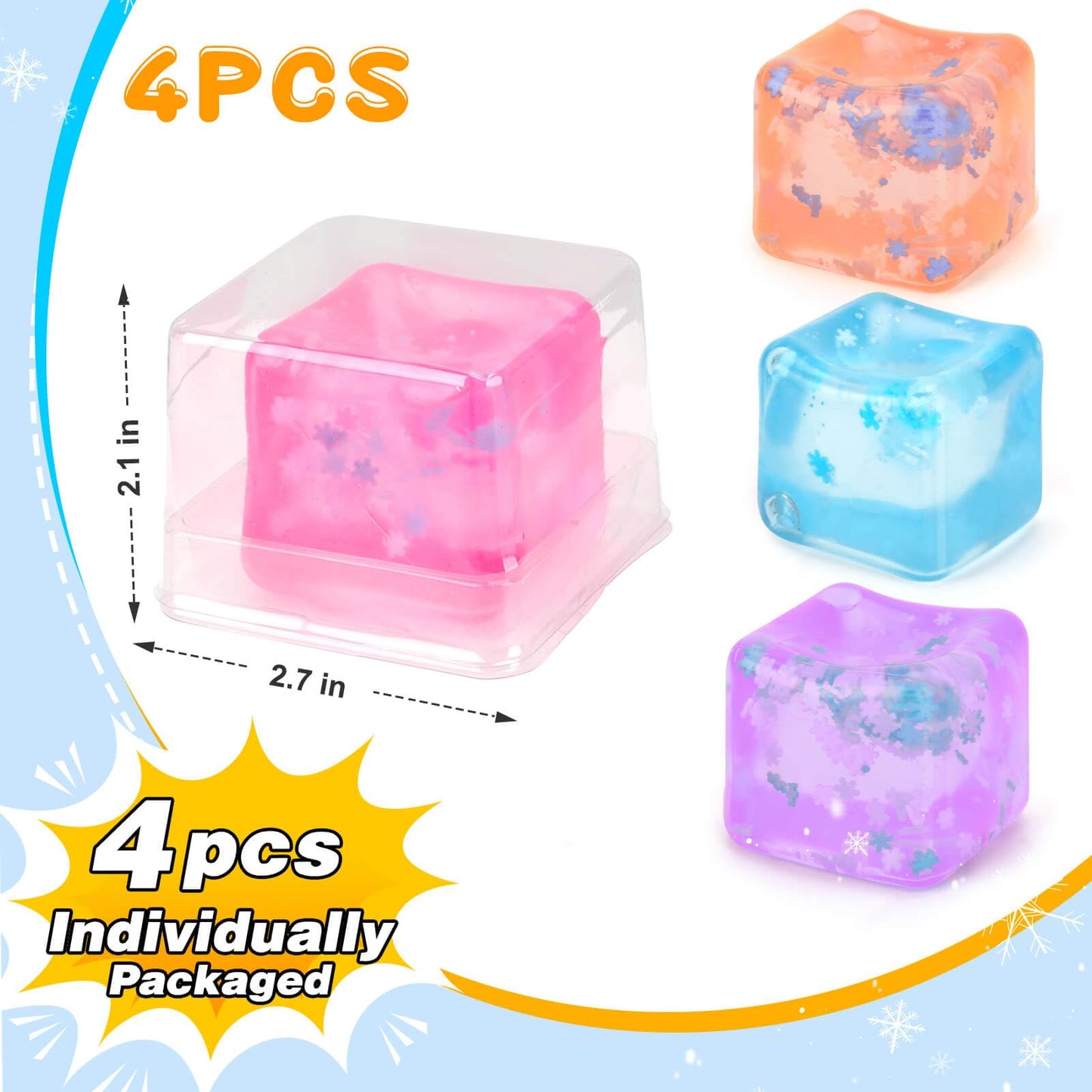 Gretex Ice Cube Fidget Toy – 4 Pack Soft Sensory Cubes for All Ages | Stress Relief & Focus