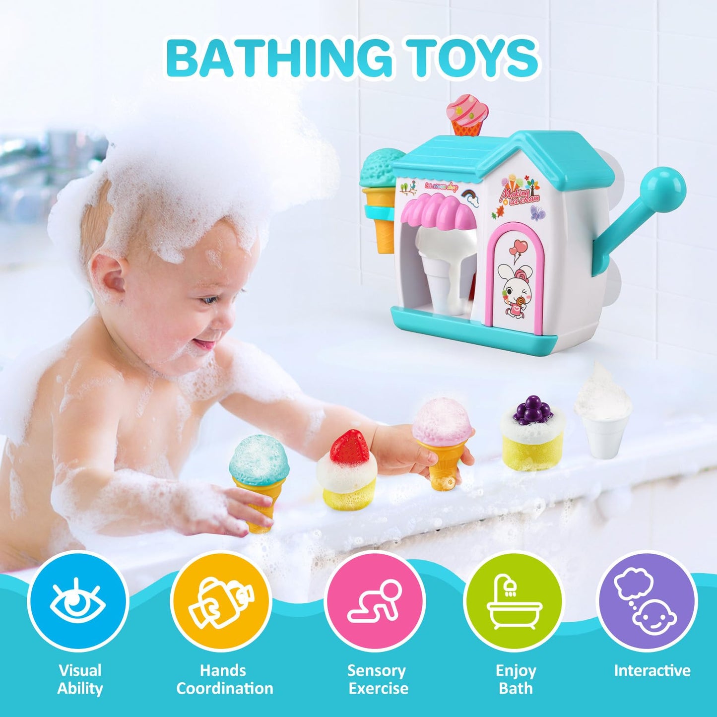 Gretex Bubble Ice Cream Maker Bath Toy for Toddlers and Kids 2-8 | Bubble Bath Fun