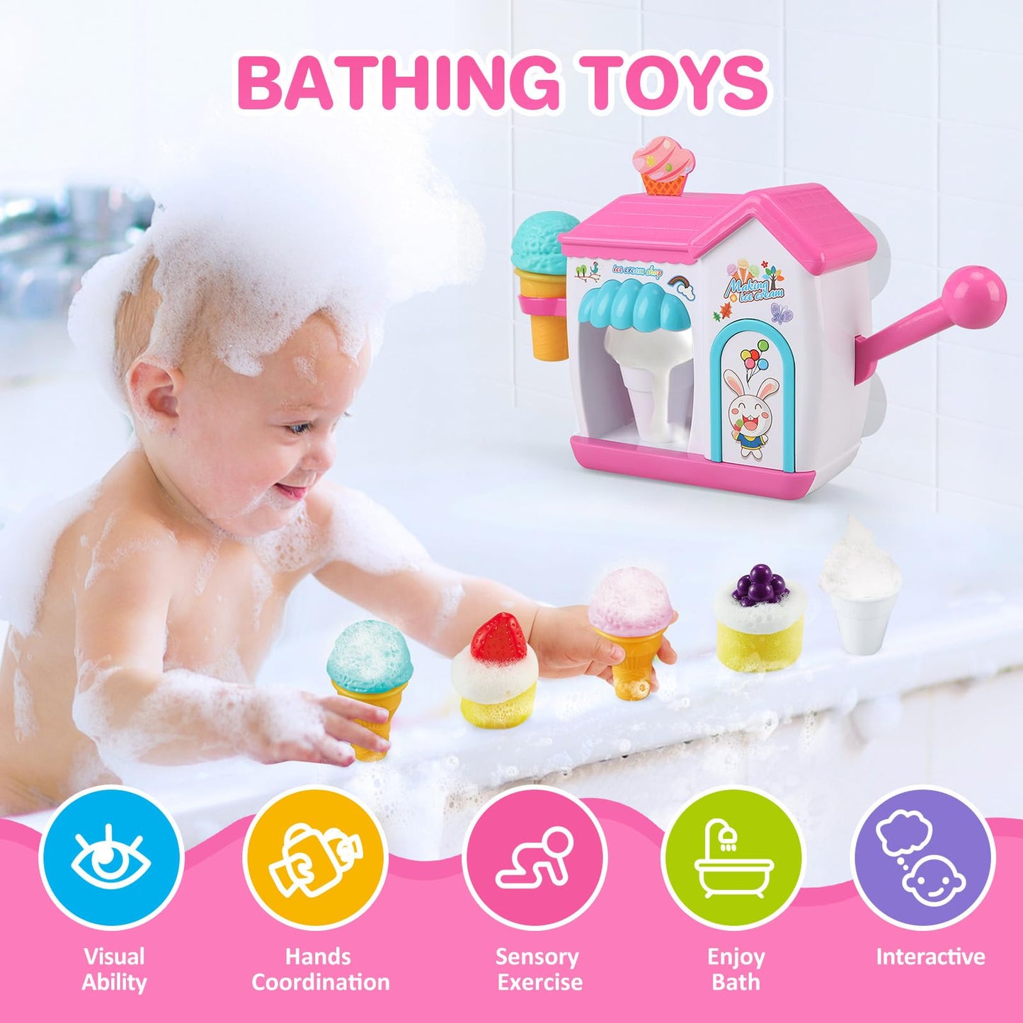 Gretex Bubble Ice Cream Maker Bath Toy for Toddlers and Kids – Fun Bath Time