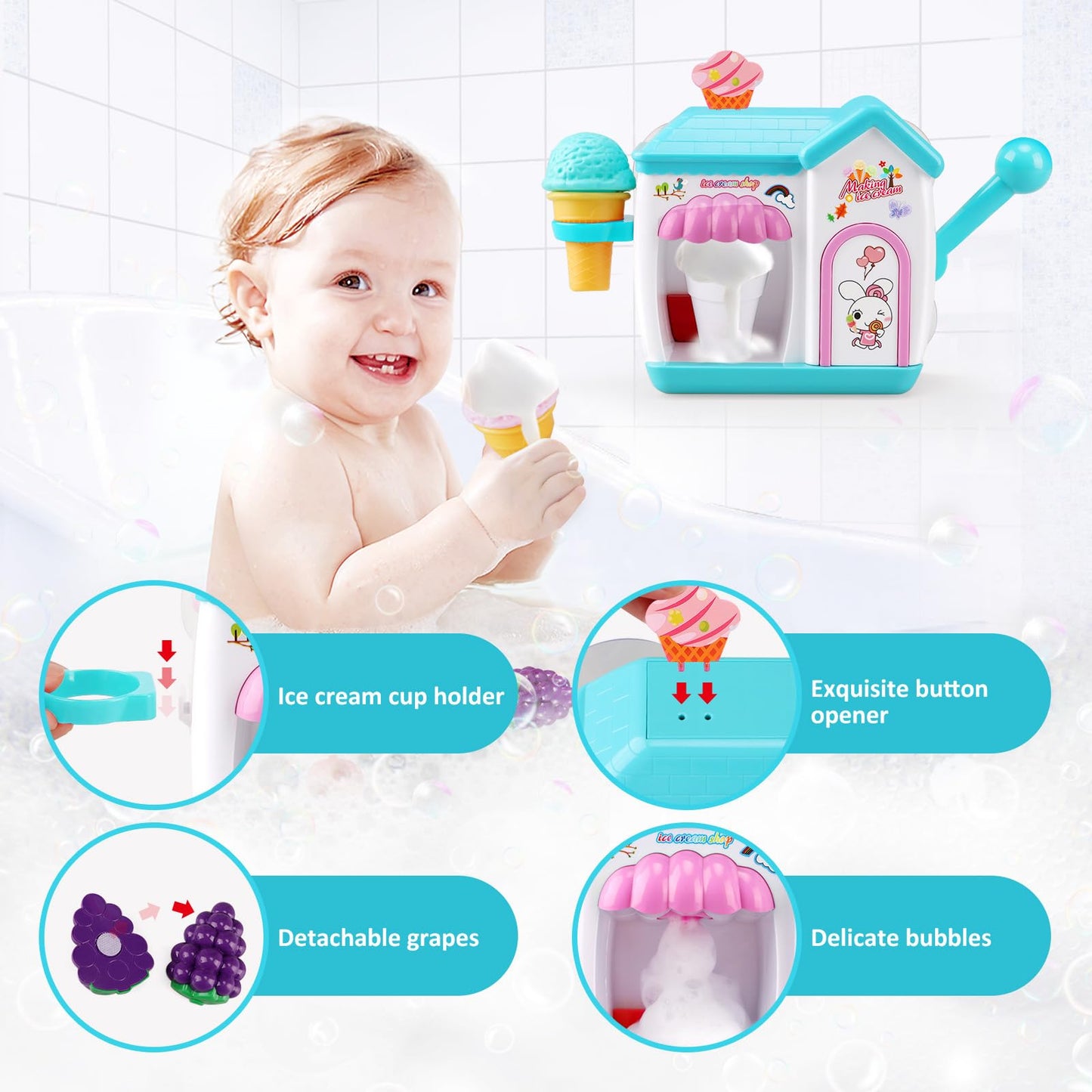 Gretex Bubble Ice Cream Maker Bath Toy for Toddlers and Kids 2-8 | Bubble Bath Fun