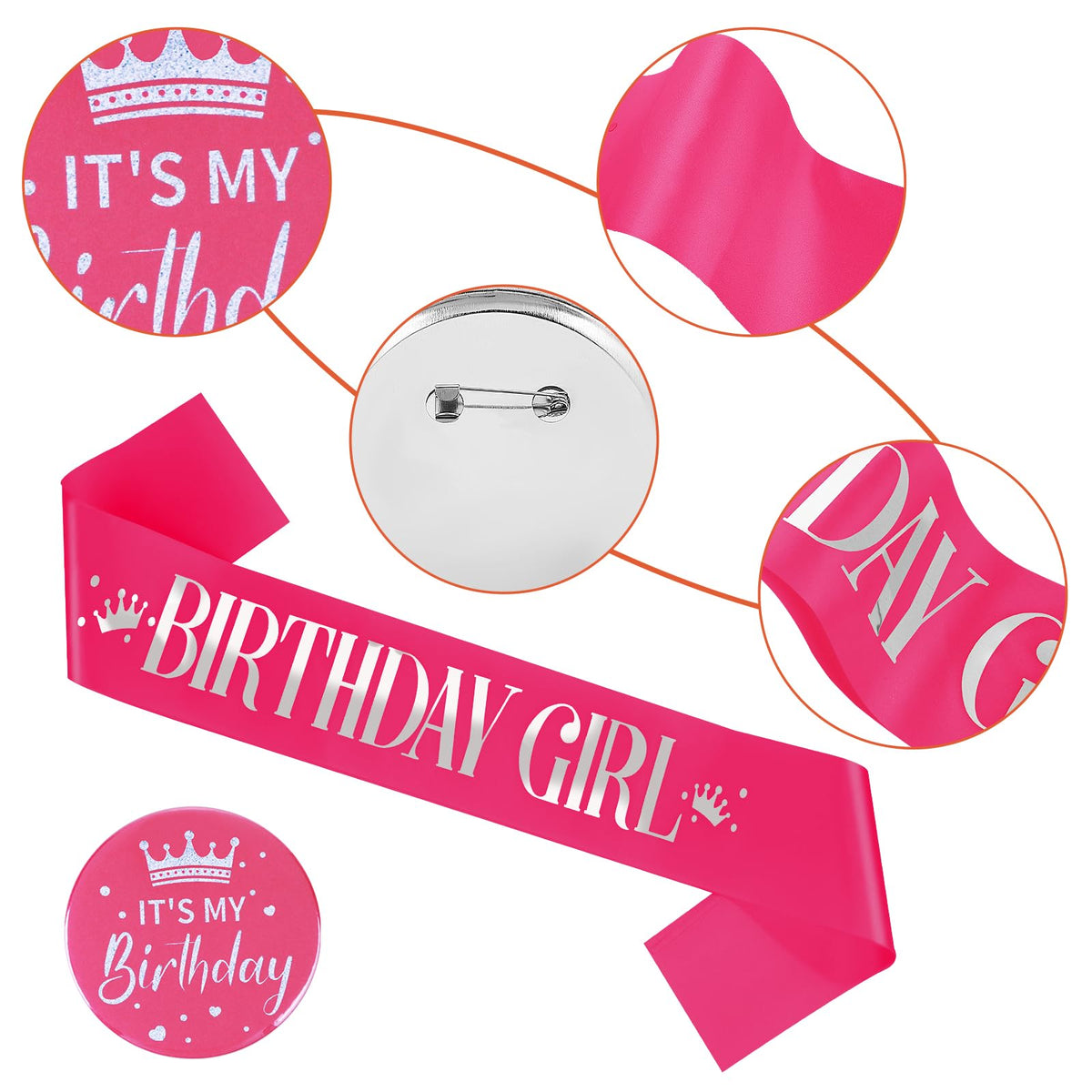 Grevosea Birthday Girl Decorations – Sash and Its My Birthday Badge for Kids Parties