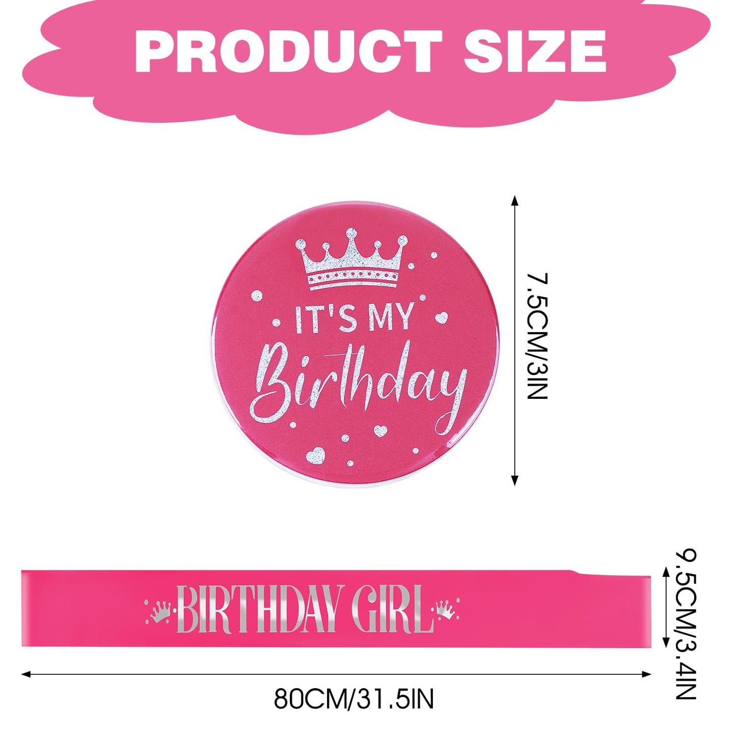 Grevosea Birthday Girl Decorations – Sash and Its My Birthday Badge for Kids Parties
