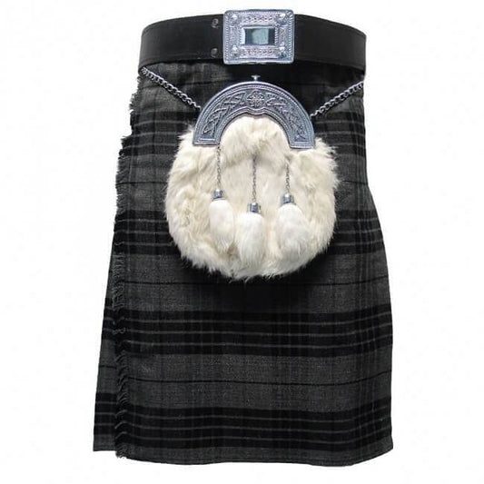 Grey Granite Highland Scottish Men's 8 Yard Kilt Set Sporran, Chain,  Belt, Buckle,